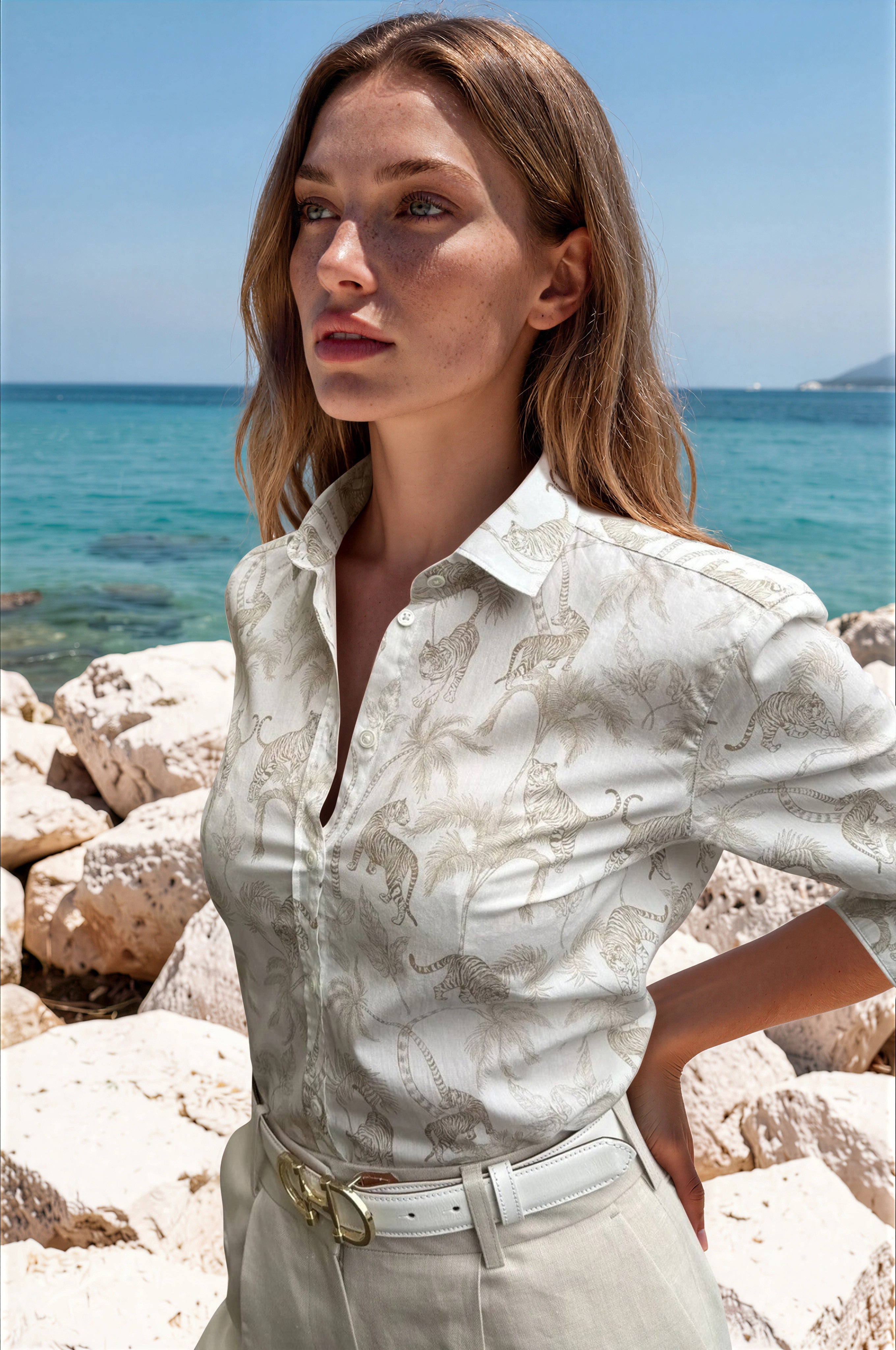 Chemisier Canelle en coton - Jungle Beige-CHEMISIER FEMME-Curling-Paris