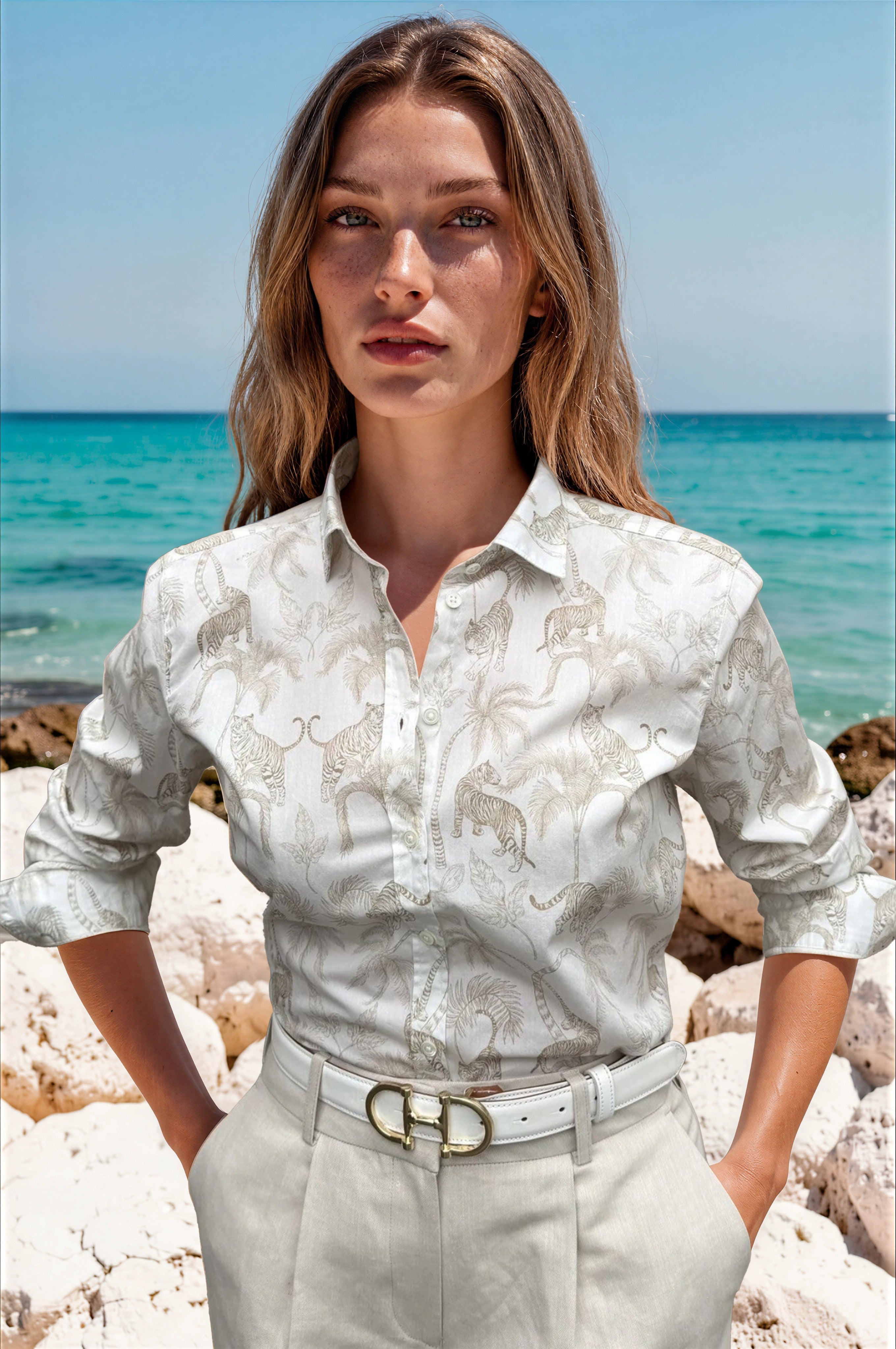 Chemisier Canelle en coton - Jungle Beige-CHEMISIER FEMME-Curling-Paris