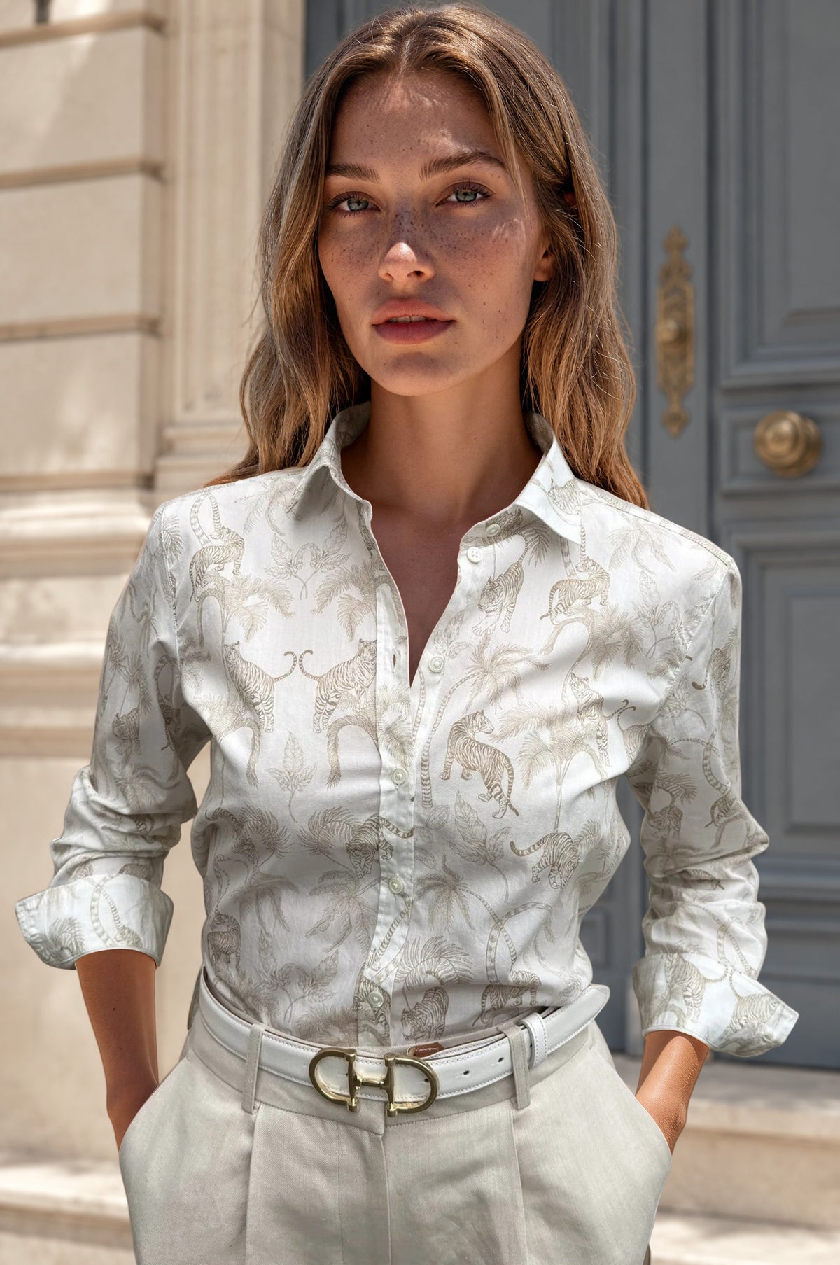 Chemisier Canelle en coton - Jungle Beige-CHEMISIER FEMME-Curling-Paris