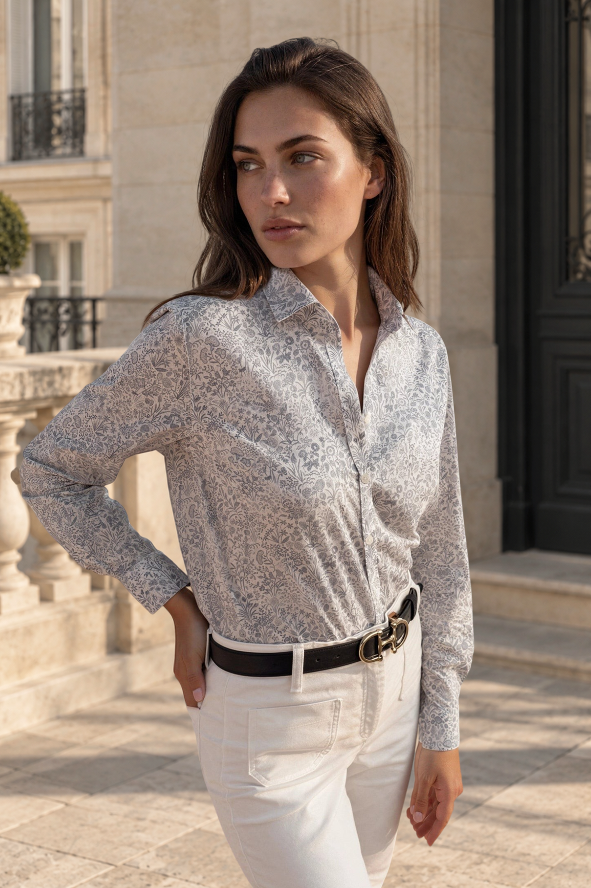 Chemisier Canelle en coton Liberty of London - Ciel-CHEMISIER FEMME-Curling-Paris