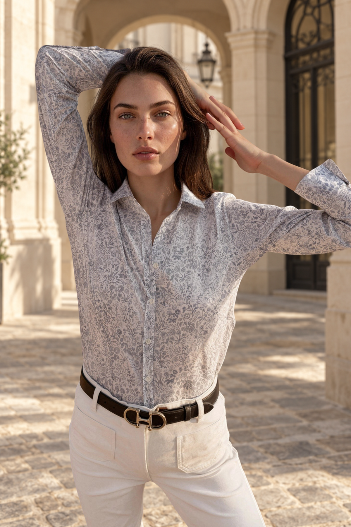 Chemisier Canelle en coton Liberty of London - Ciel-CHEMISIER FEMME-Curling-Paris