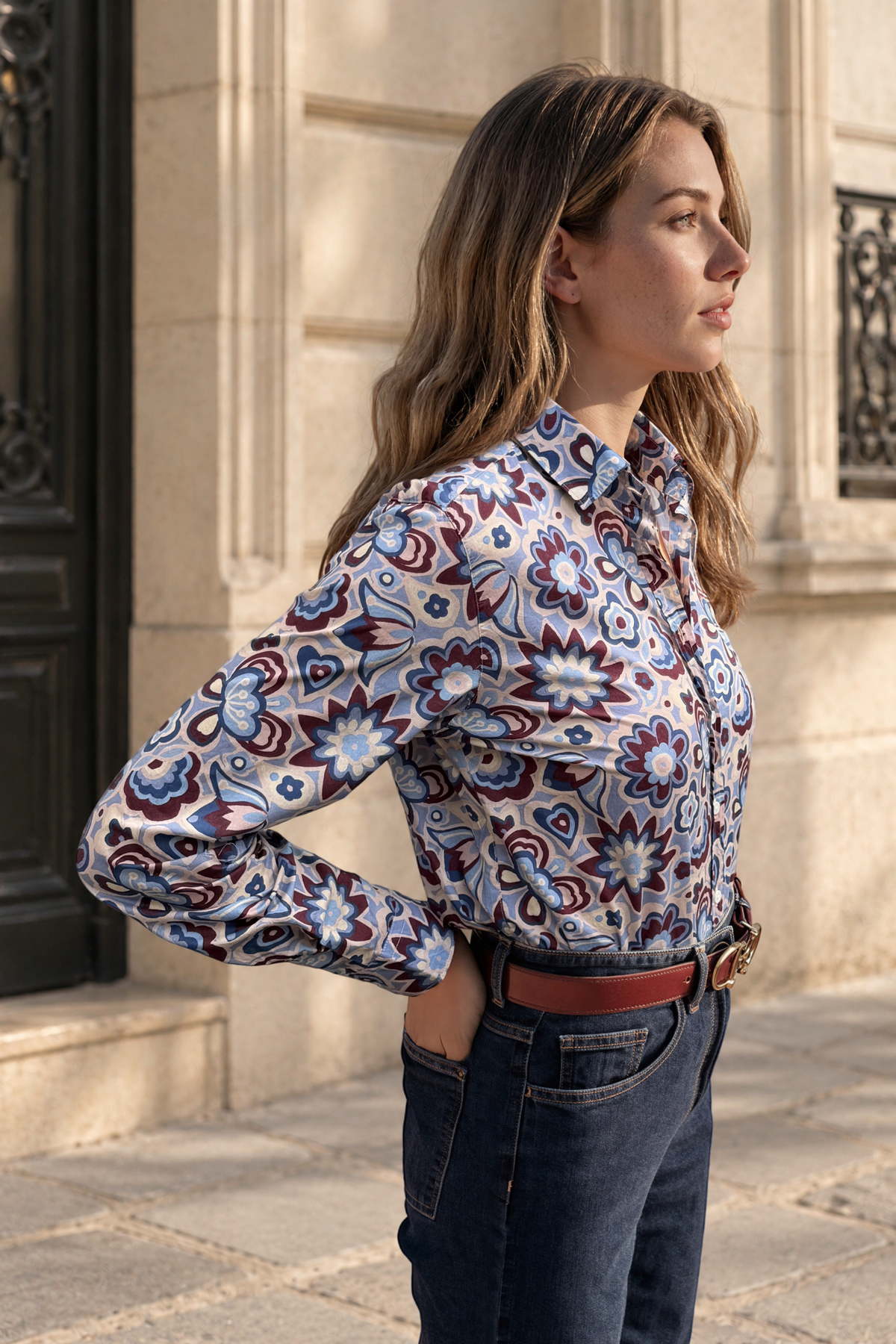 Chemisier Canelle en coton Liberty of London – Ciel et bordeaux-CHEMISIER FEMME-Curling-Paris