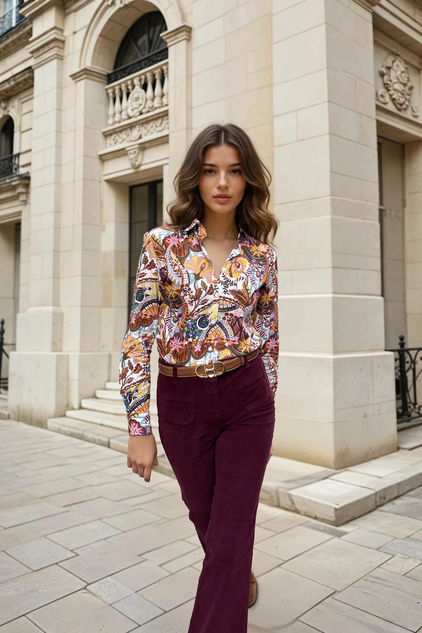 Chemisier Canelle en coton Liberty of London - Fleurs Bordeaux-CHEMISIER FEMME-Curling-Paris