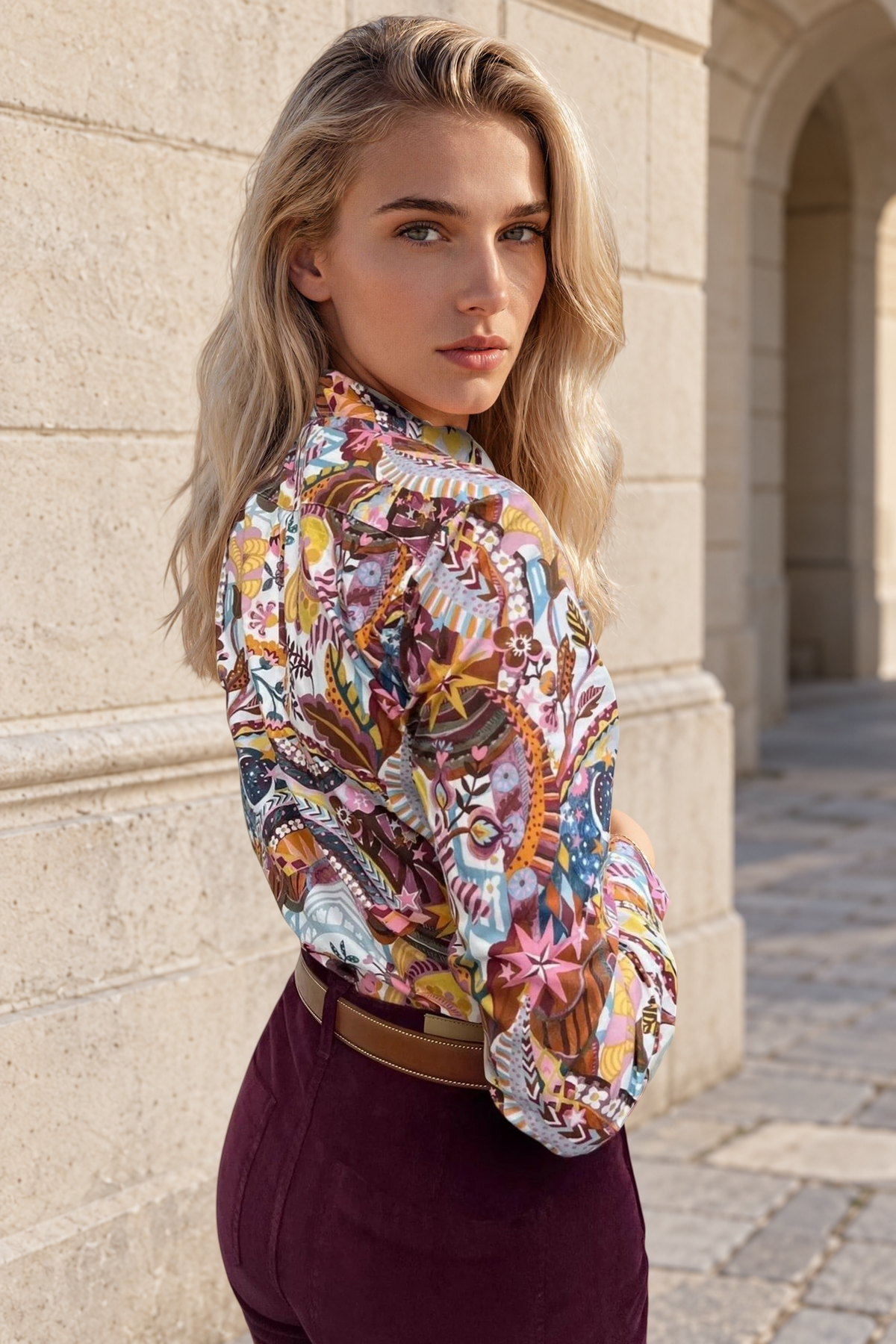 Chemisier Canelle en coton Liberty of London - Fleurs Bordeaux-CHEMISIER FEMME-Curling-Paris