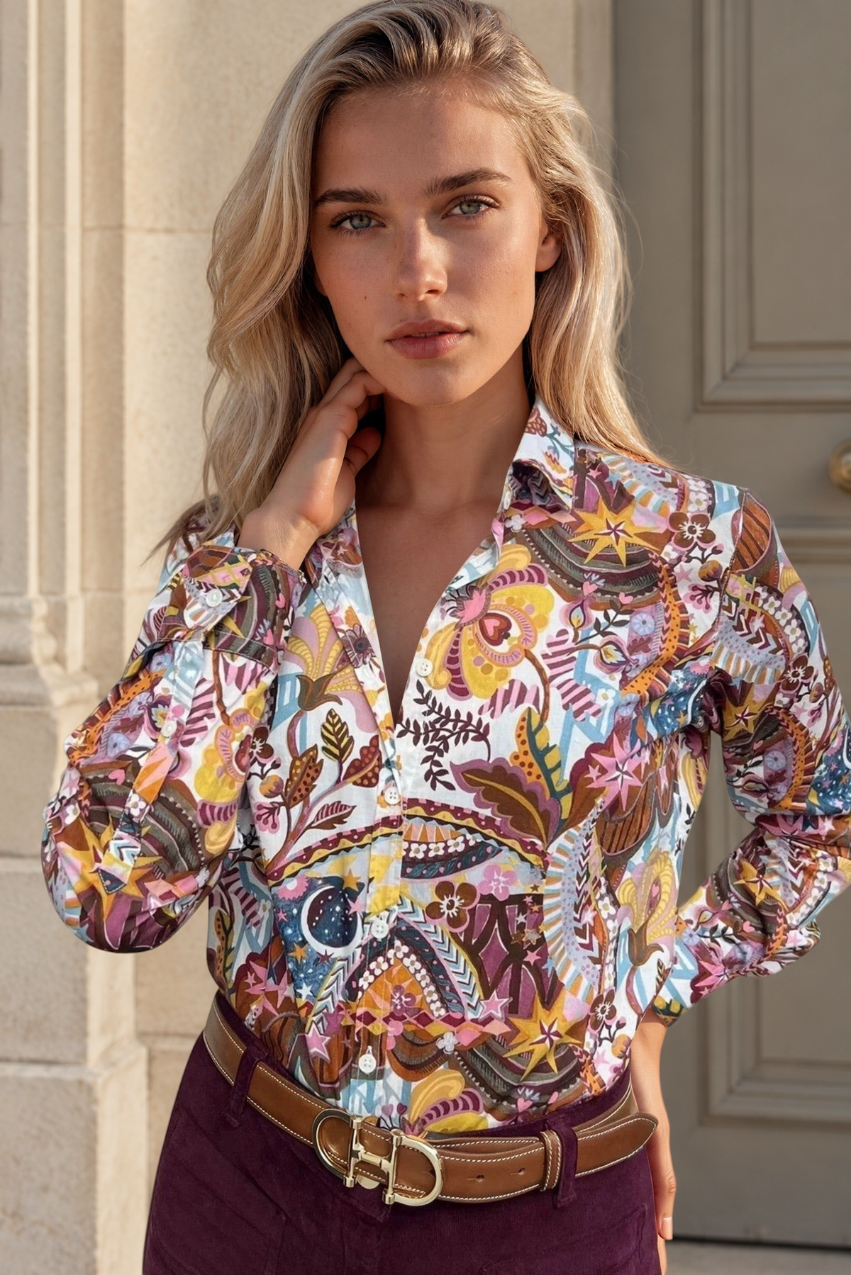 Chemisier Canelle en coton Liberty of London - Fleurs Bordeaux-CHEMISIER FEMME-Curling-Paris