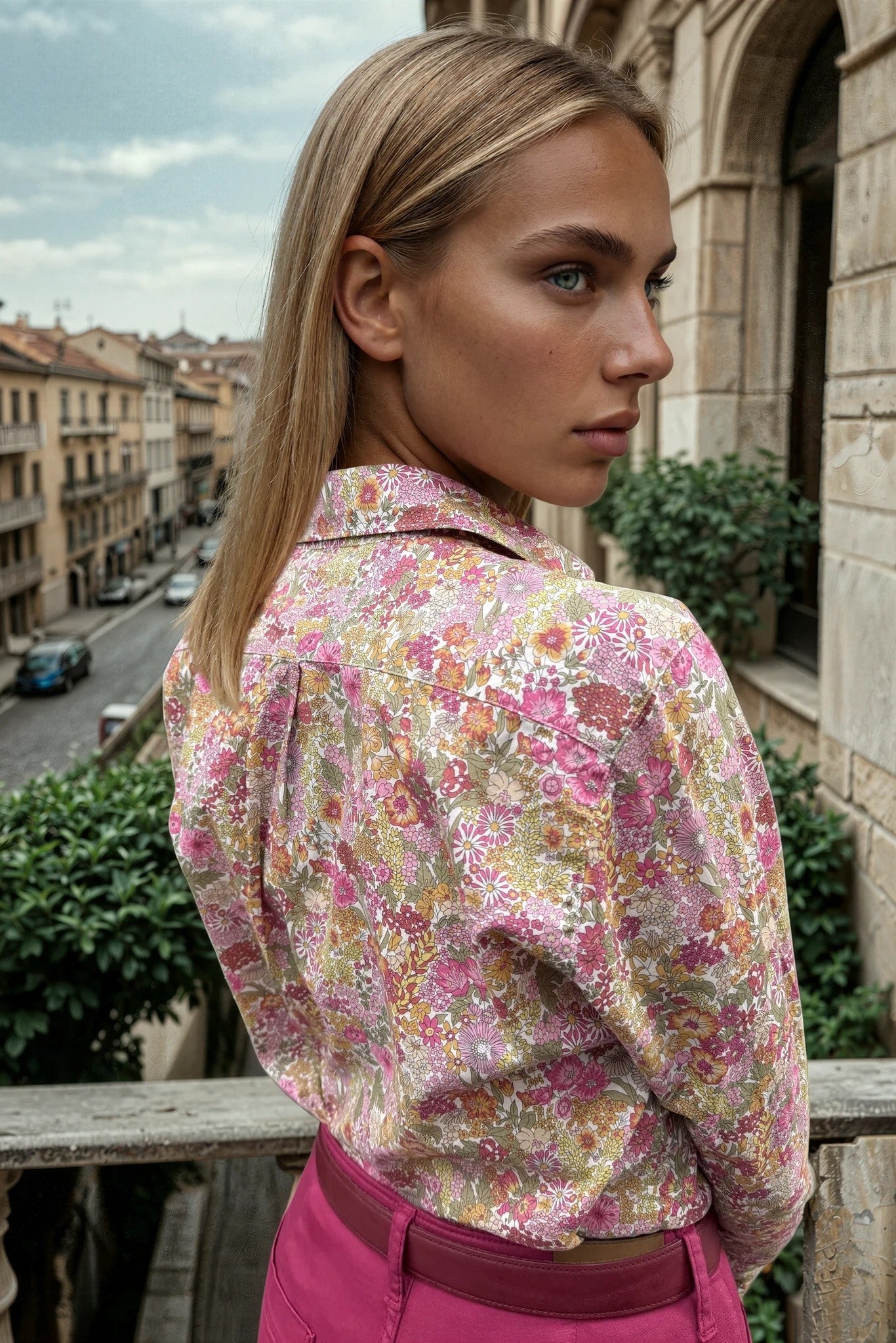 Chemisier Canelle en coton Liberty of London - Fleurs Roses et Kaki-CHEMISIER FEMME-Curling-Paris