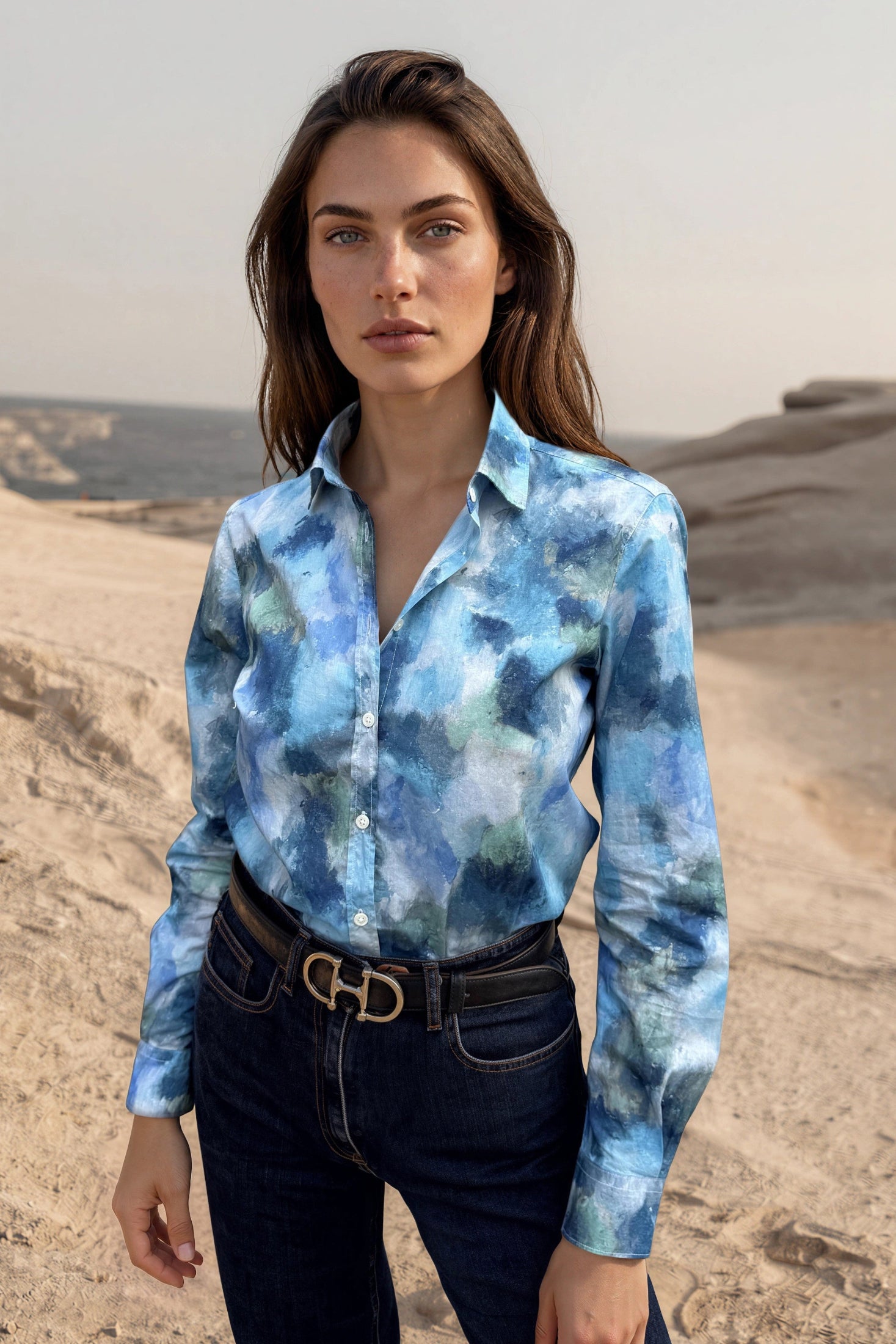 Chemisier Canelle en coton Liberty of London - Nuances de bleu-CHEMISIER FEMME-Curling-Paris