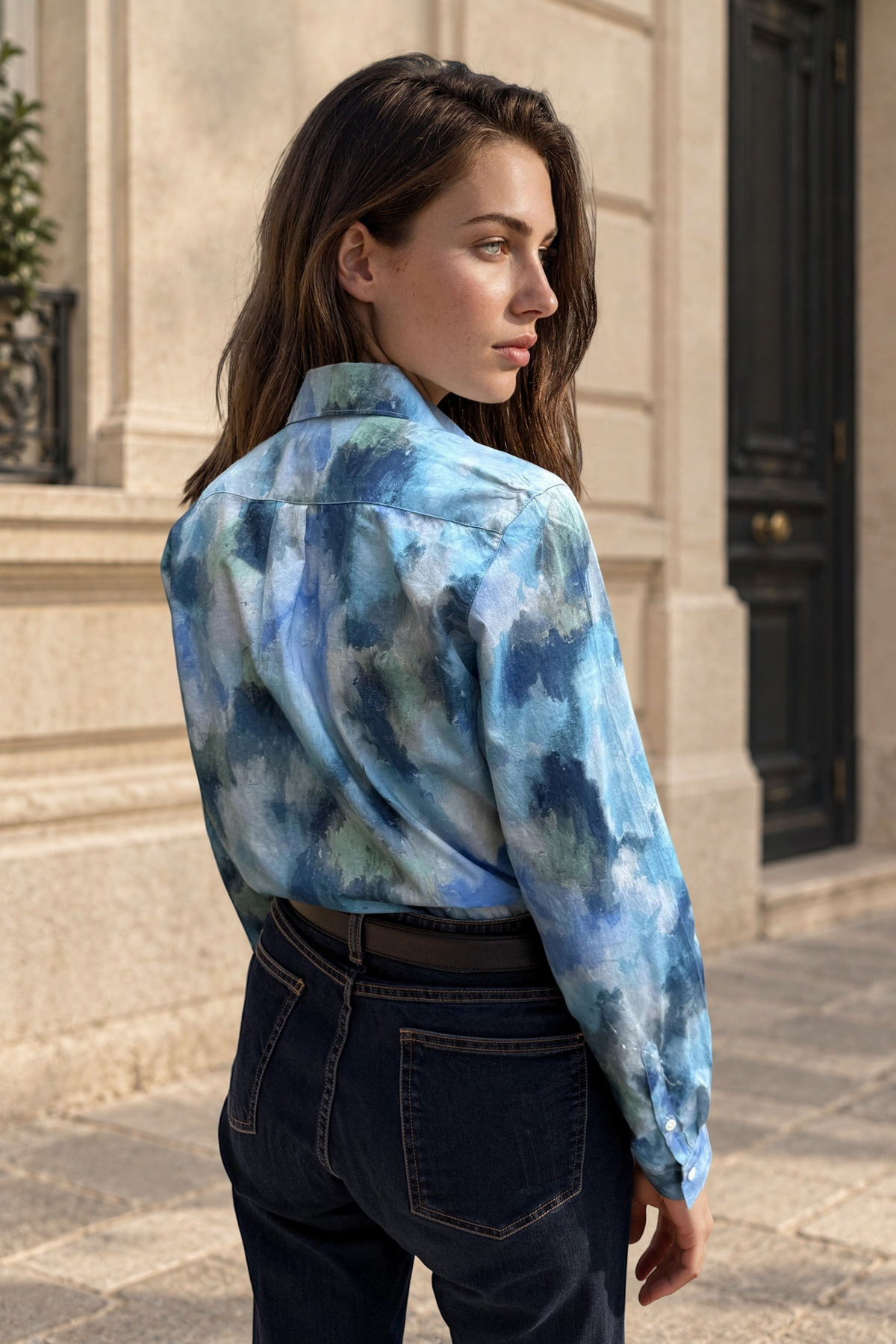 Chemisier Canelle en coton Liberty of London - Nuances de bleu-CHEMISIER FEMME-Curling-Paris