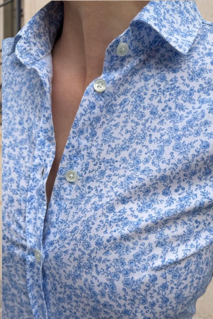 Chemisier Canelle en coton - Petite fleur bleue-CHEMISIER FEMME-Curling-Paris