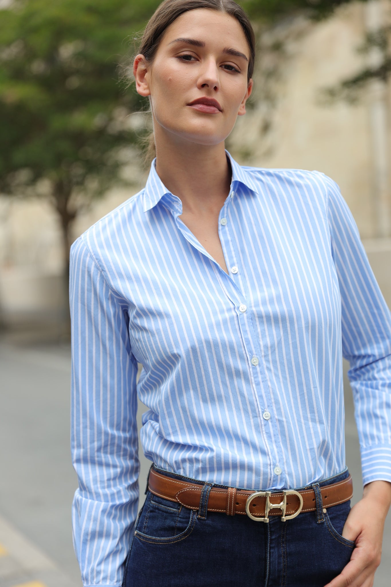Chemisier Canelle en coton - Rayure Ciel-CHEMISIER FEMME-Curling-Paris