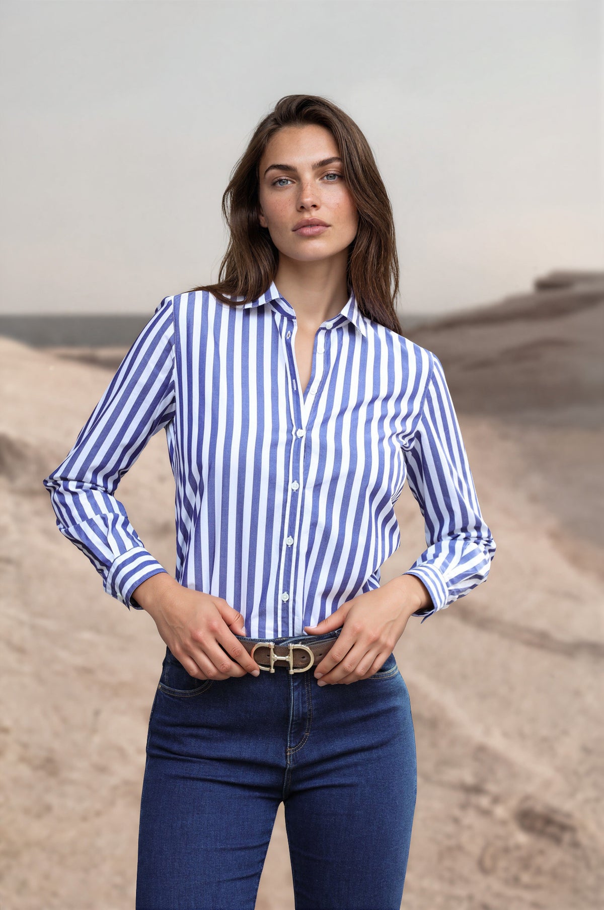 Chemisier Canelle en coton - Rayure Marine-CHEMISIER FEMME-Curling-Paris