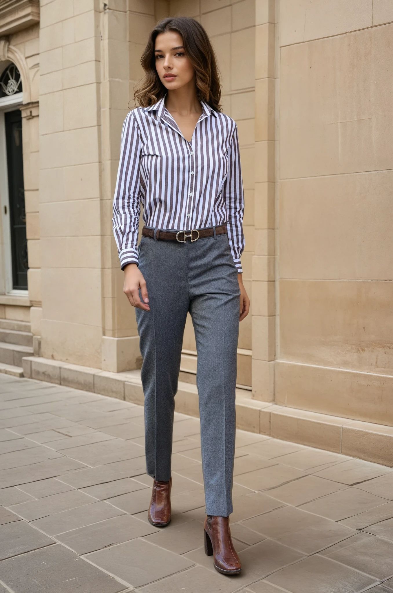 Chemisier Canelle en coton - Rayure Marron-CHEMISIER FEMME-Curling-Paris