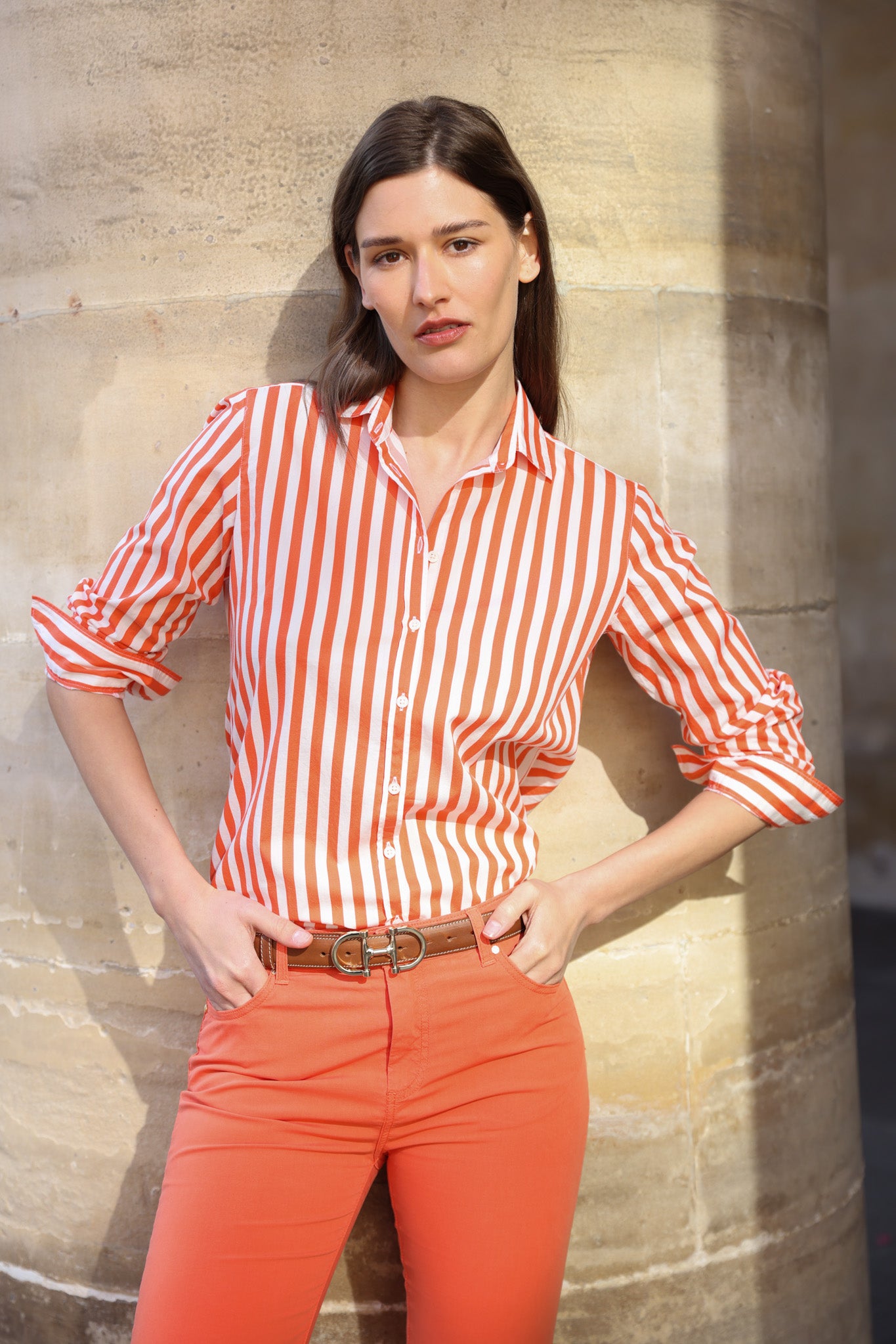 Chemisier Canelle en coton - Rayure orange-CHEMISIER FEMME-Curling-Paris