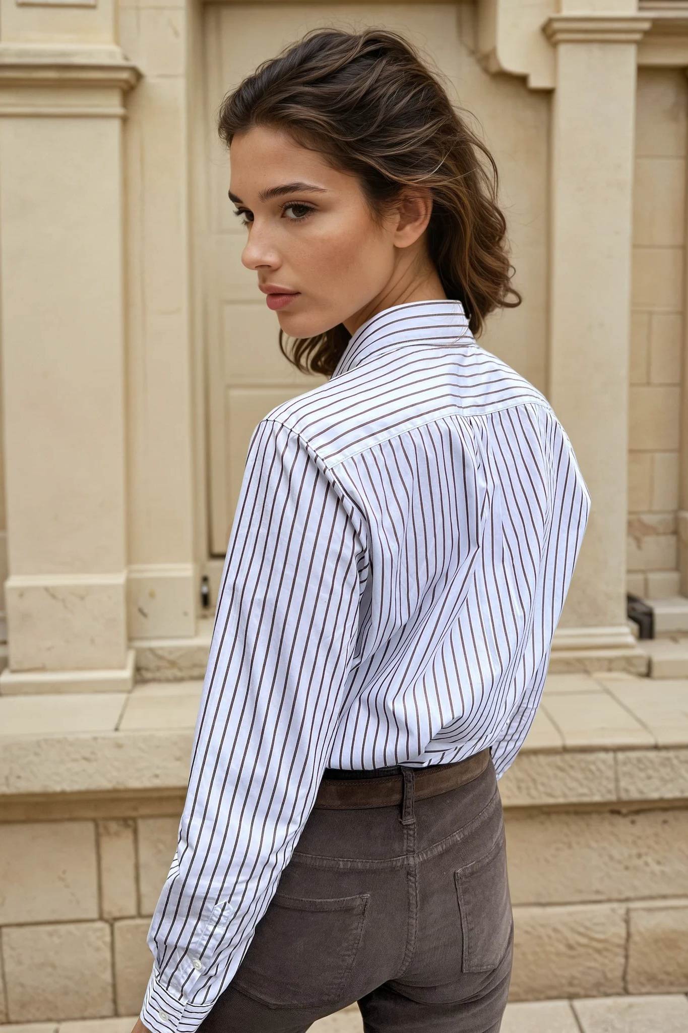 Chemisier Canelle en coton à rayures - Marron-CHEMISIER FEMME-Curling-Paris