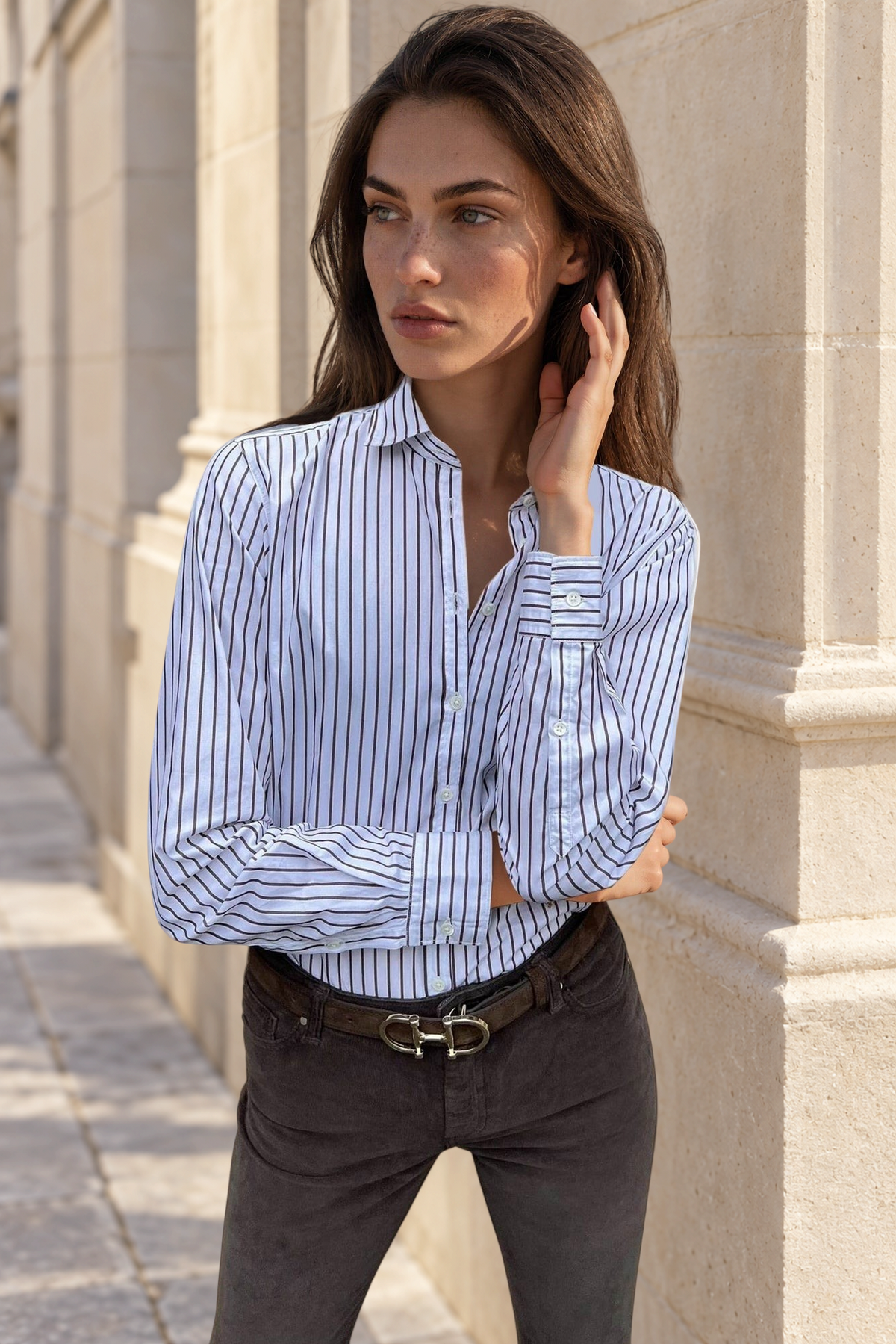 Chemisier Canelle en coton à rayures - Marron-CHEMISIER FEMME-Curling-Paris