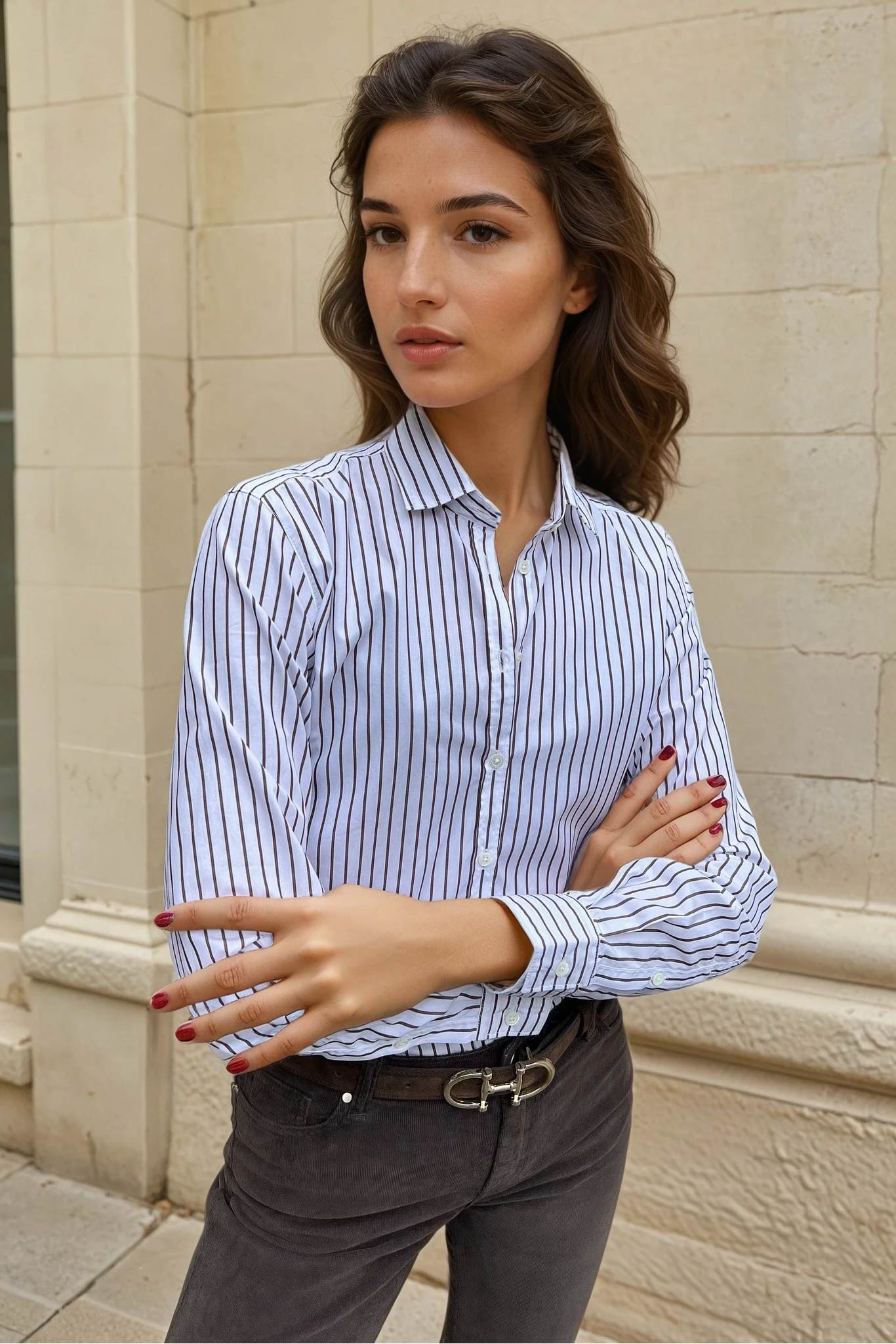 Chemisier Canelle en coton à rayures - Marron-CHEMISIER FEMME-Curling-Paris