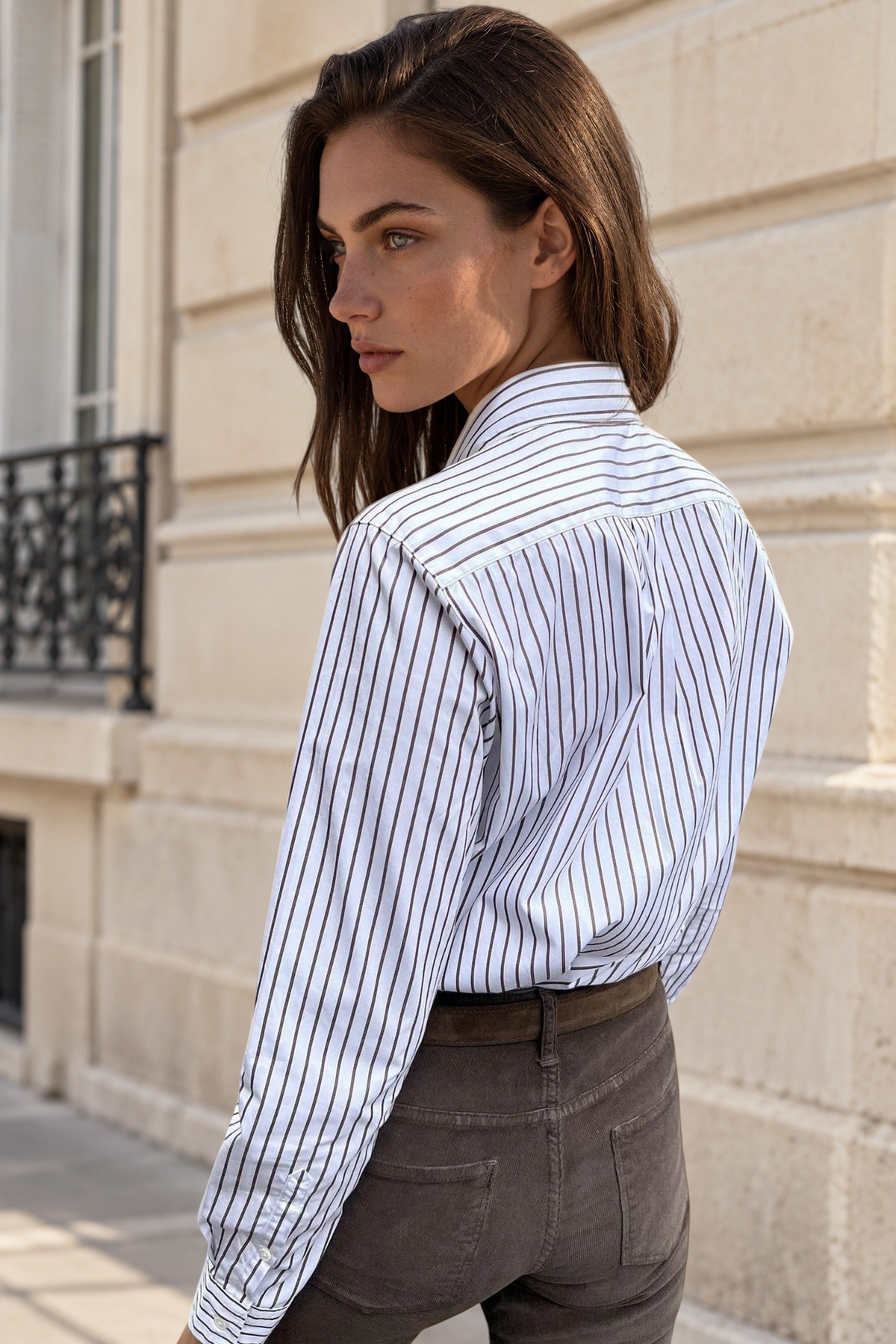 Chemisier Canelle en coton à rayures - Marron-CHEMISIER FEMME-Curling-Paris