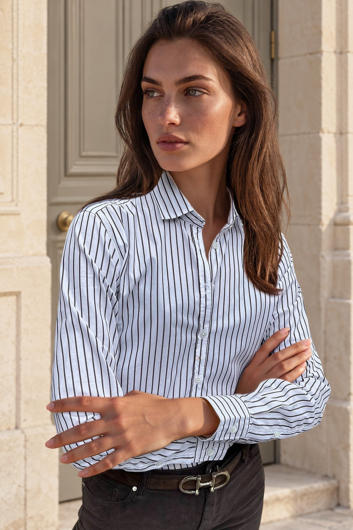 Chemisier Canelle en coton à rayures - Marron-CHEMISIER FEMME-Curling-Paris