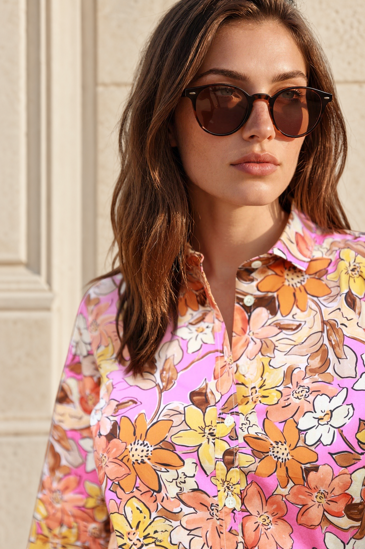 Chemisier Canelle en coton imprimé - Fleurs Orange-CHEMISIER FEMME-Curling-Paris