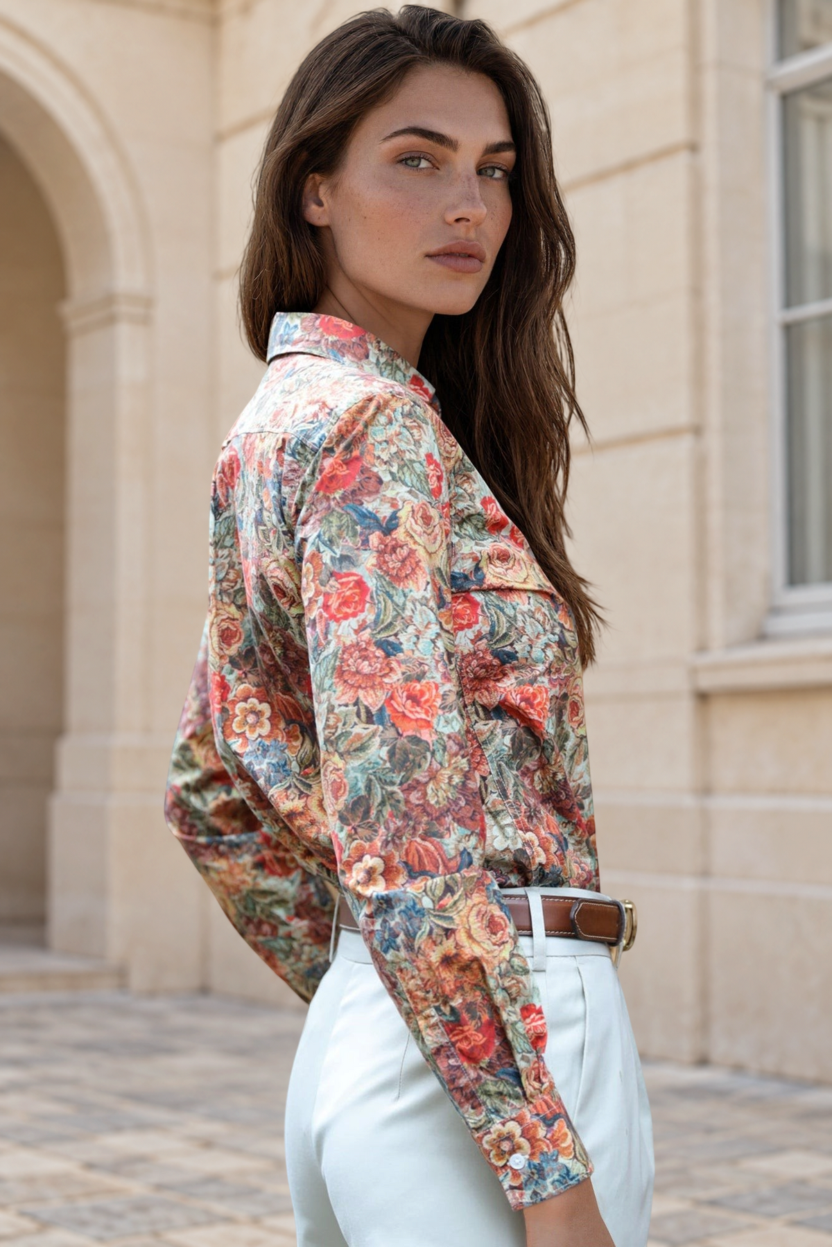 Chemisier Canelle en coton imprimé jacquard - Orange-CHEMISIER FEMME-Curling-Paris