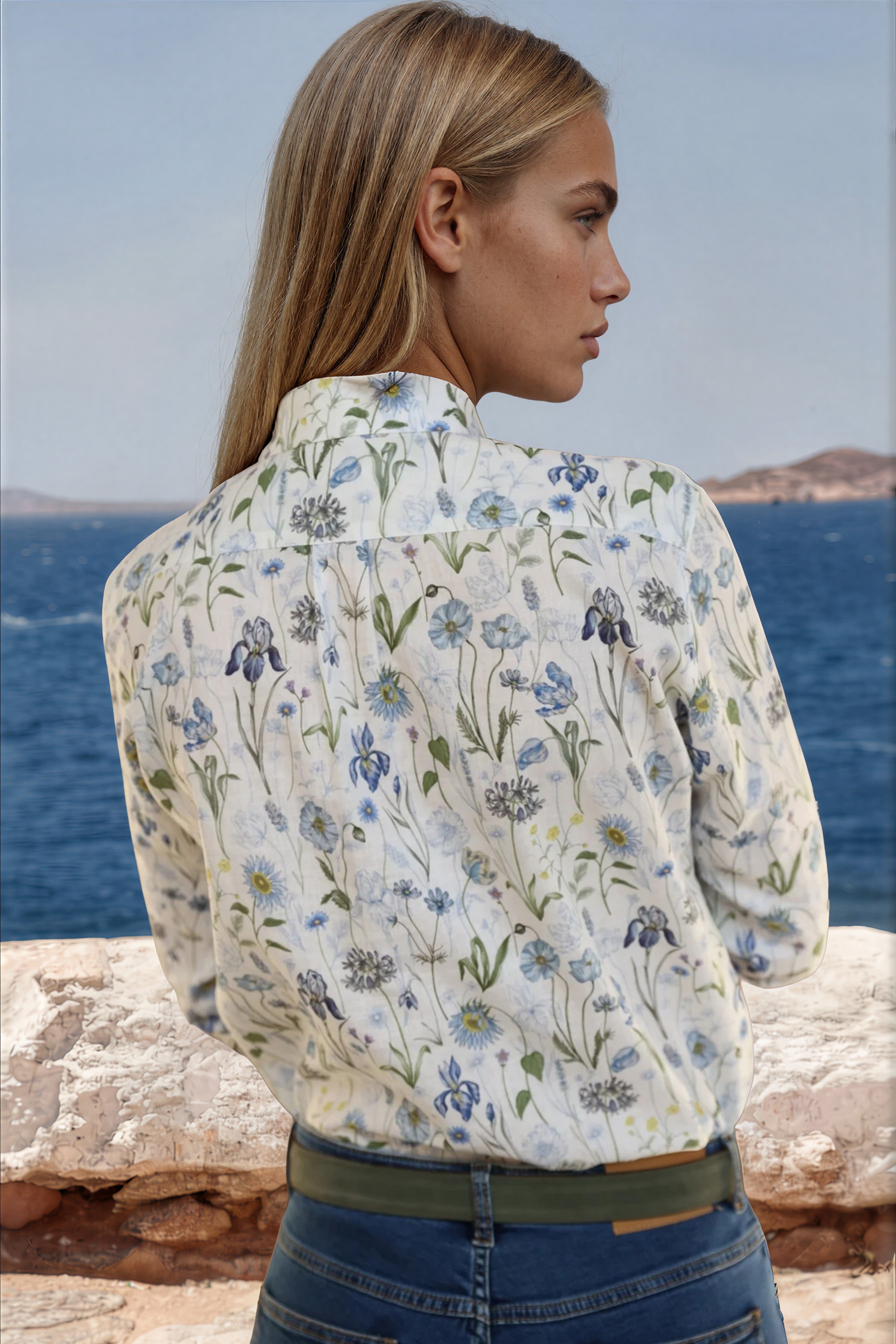 Chemisier Canelle en coton & lin Liberty of London - Herbier Kaki-CHEMISIER FEMME-Curling-Paris