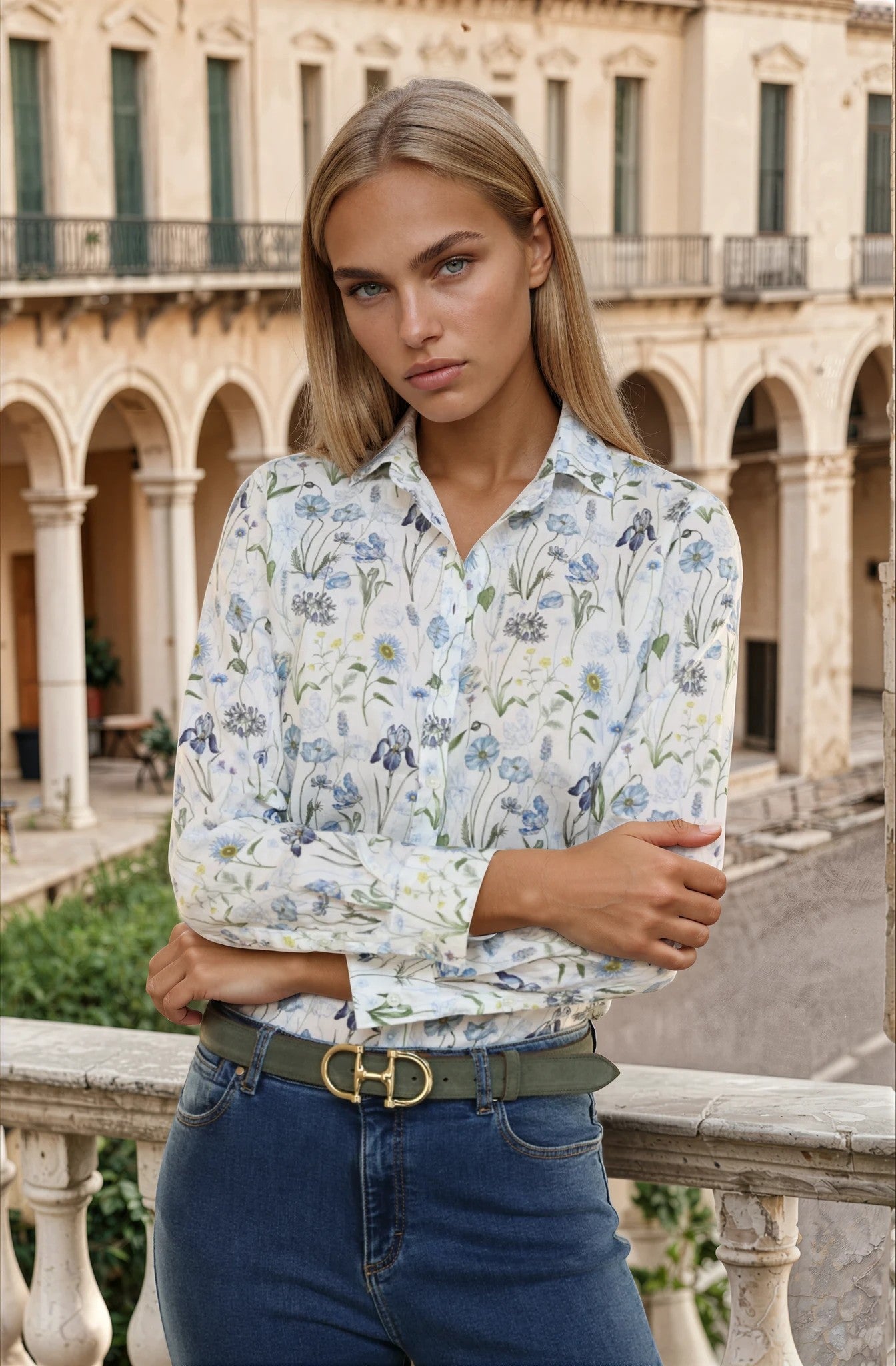 Chemisier Canelle en coton & lin Liberty of London - Herbier Kaki-CHEMISIER FEMME-Curling-Paris