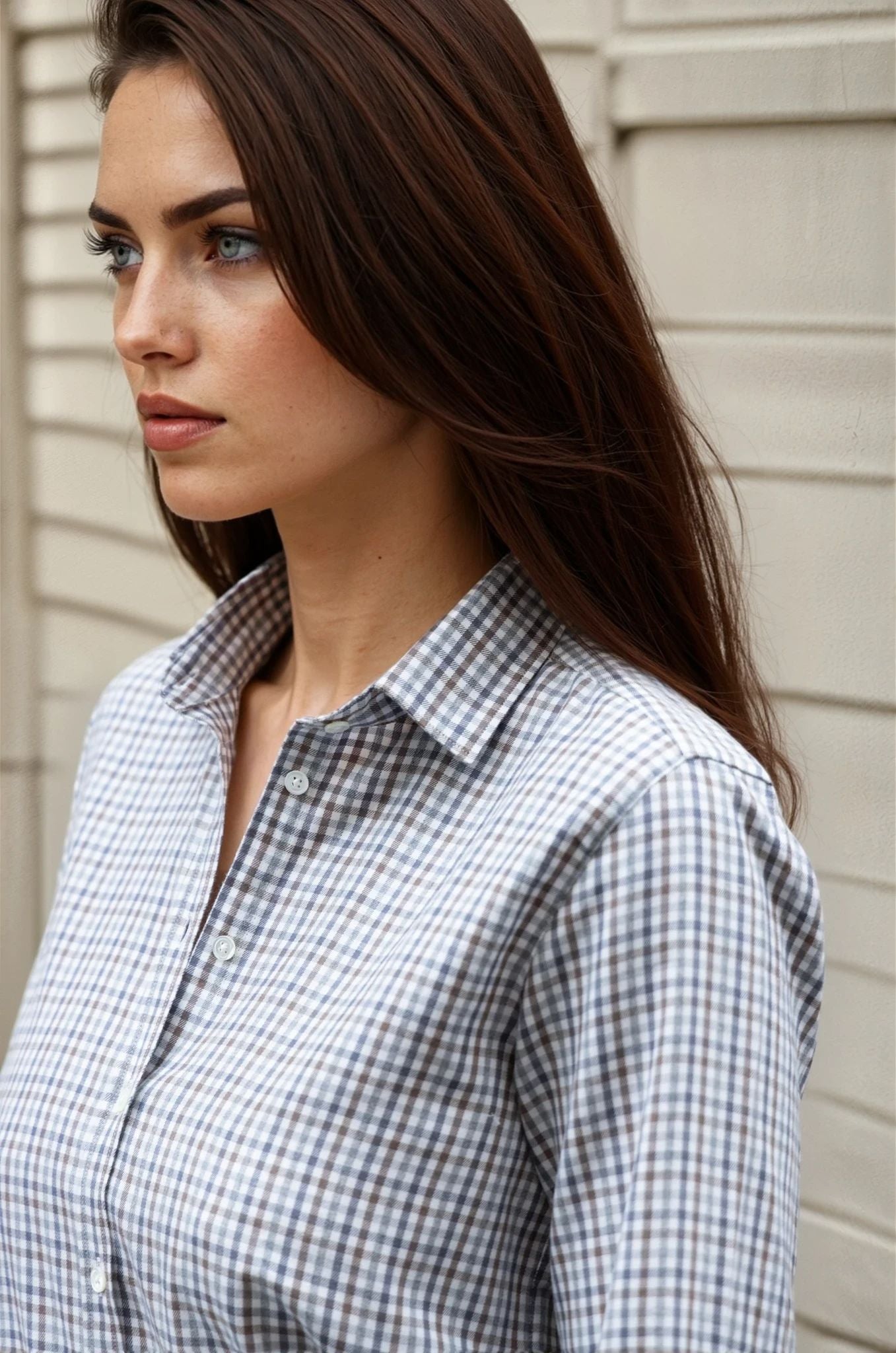 Chemisier Canelle en coton organic et tencel à carreaux - Gris/Marron-CHEMISIER FEMME-Curling-Paris