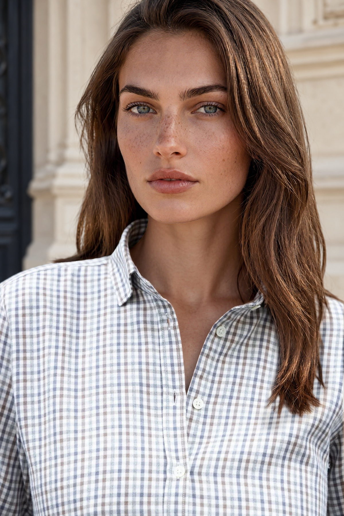 Chemisier Canelle en coton organic et tencel à carreaux - Gris/Marron-CHEMISIER FEMME-Curling-Paris