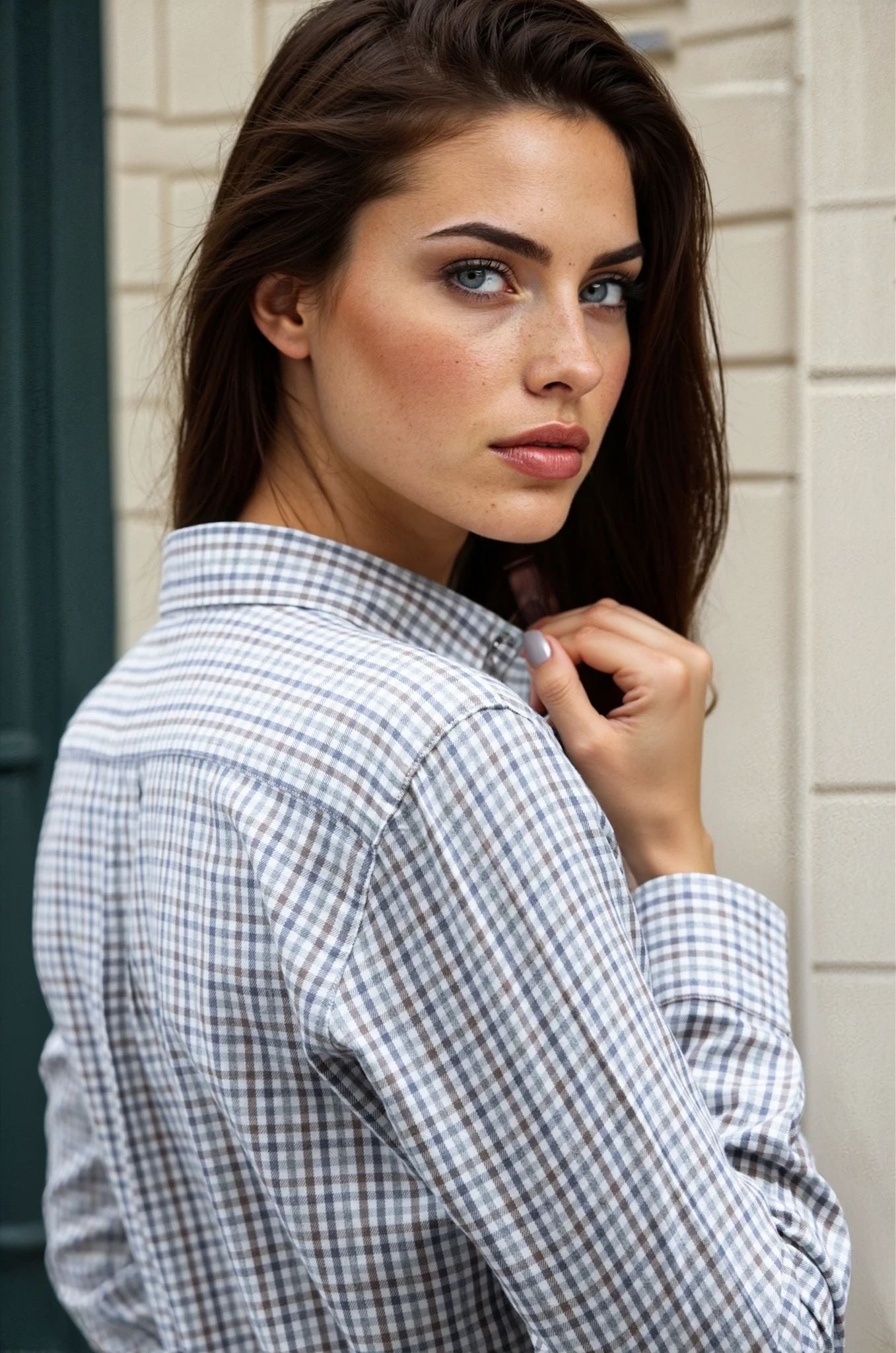 Chemisier Canelle en coton organic et tencel à carreaux - Gris/Marron-CHEMISIER FEMME-Curling-Paris