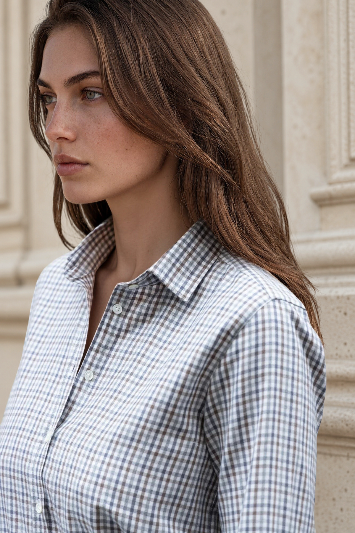 Chemisier Canelle en coton organic et tencel à carreaux - Gris/Marron-CHEMISIER FEMME-Curling-Paris
