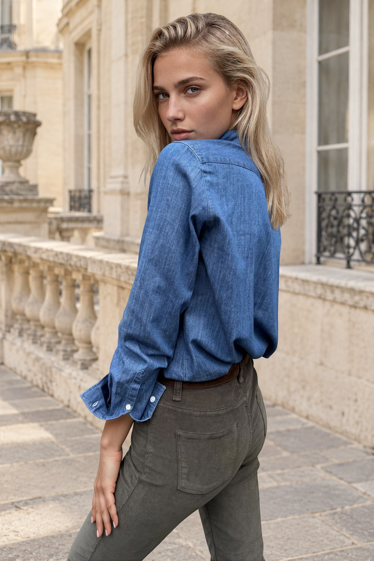 Chemisier Canelle en denim - Bleu-CHEMISIER FEMME-Curling-Paris