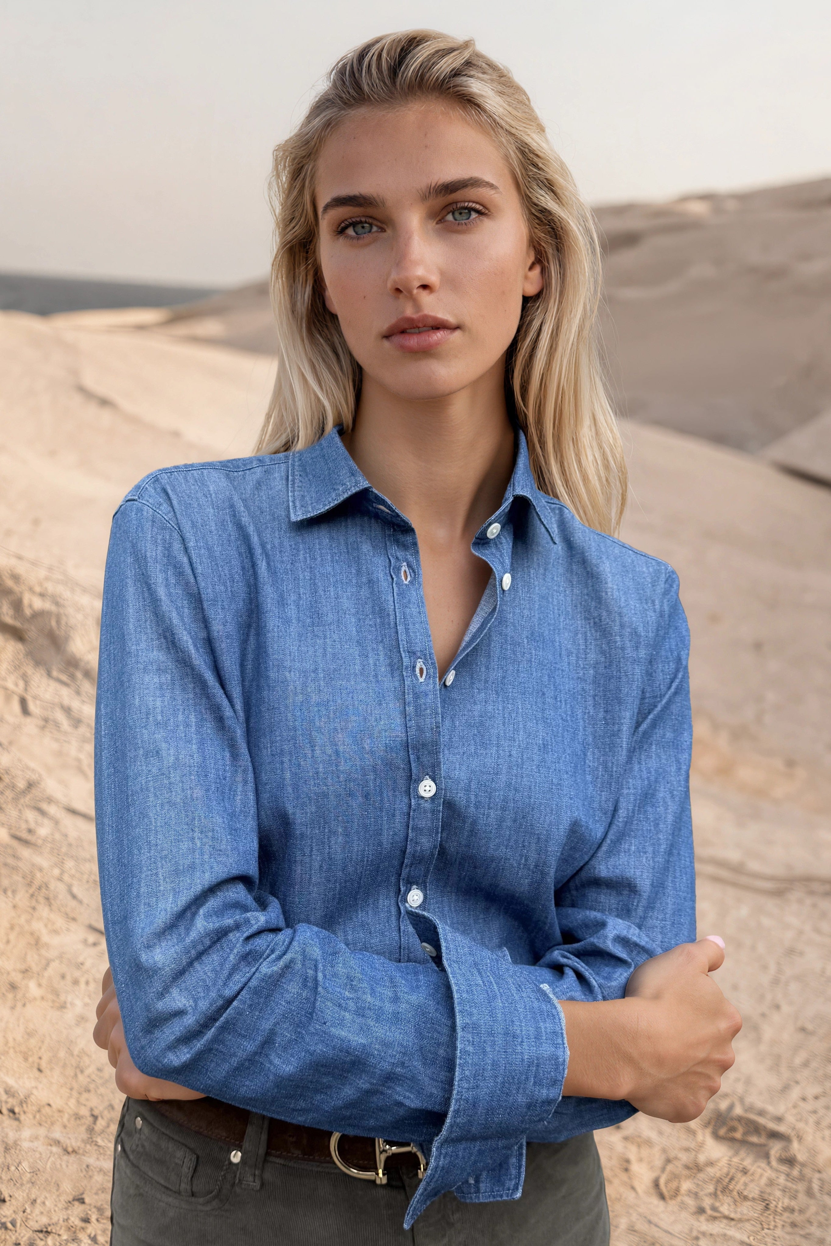 Chemisier Canelle en denim - Bleu-CHEMISIER FEMME-Curling-Paris