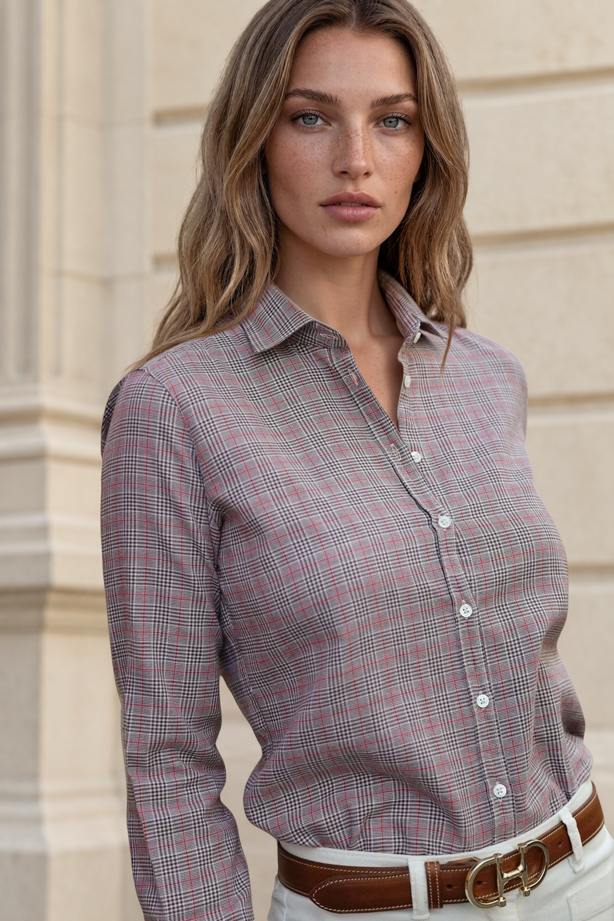 Chemisier Canelle en flanelle de coton - Prince de galles marron-CHEMISIER FEMME-Curling-Paris