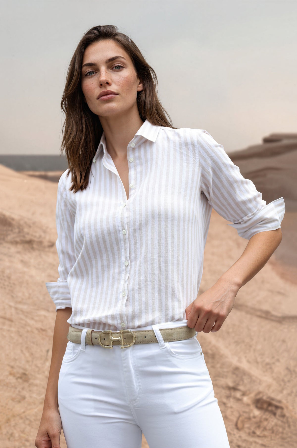 Chemisier Canelle en lin & coton - Ray Beige-CHEMISIER FEMME-Curling-Paris