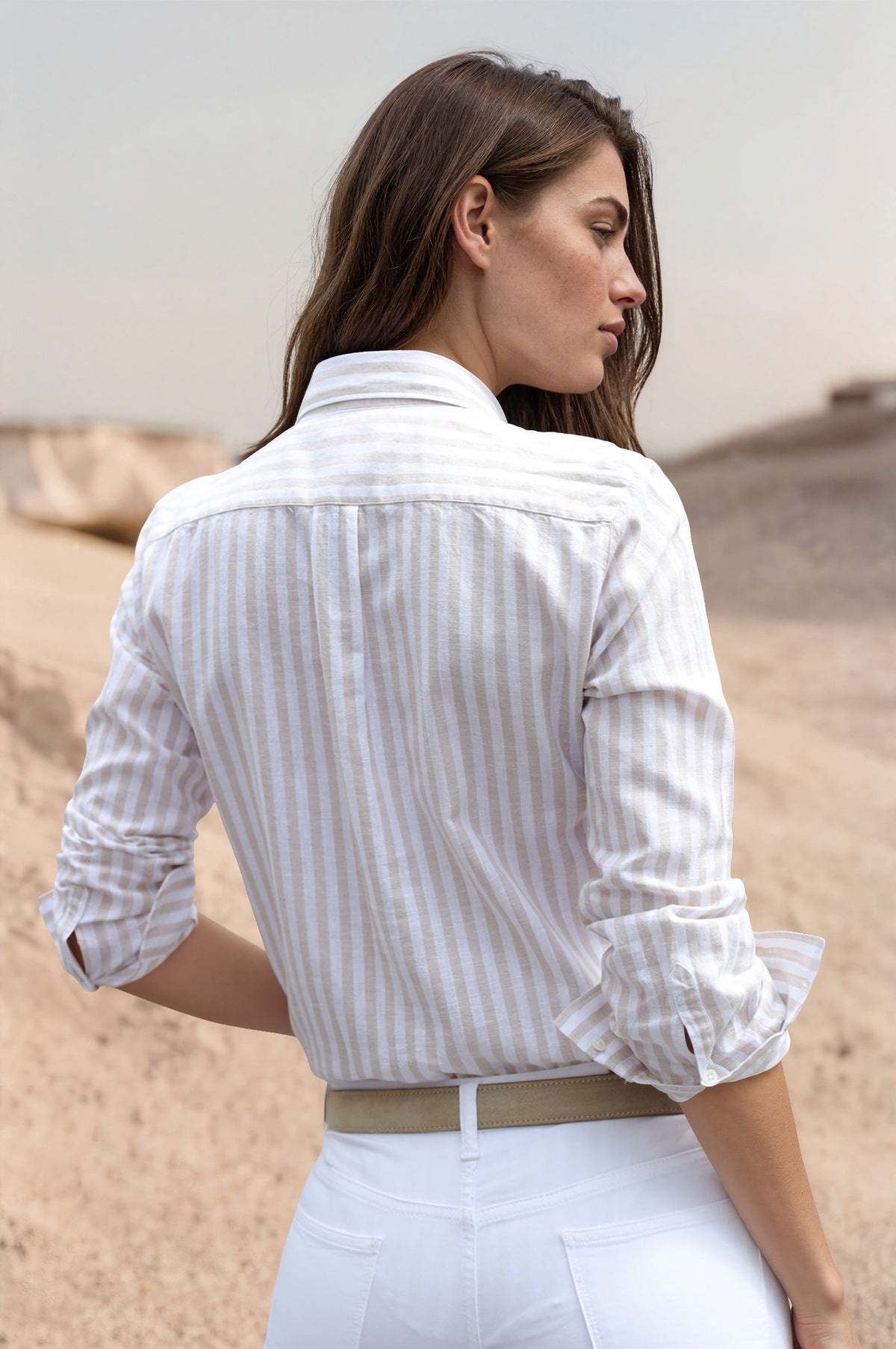 Chemisier Canelle en lin & coton - Ray Beige-CHEMISIER FEMME-Curling-Paris