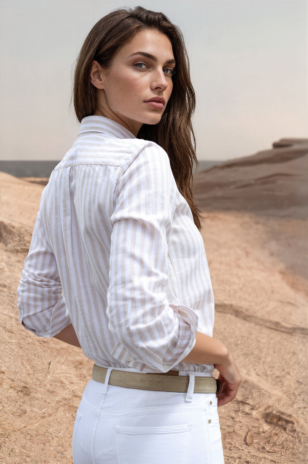 Chemisier Canelle en lin & coton - Ray Beige-CHEMISIER FEMME-Curling-Paris