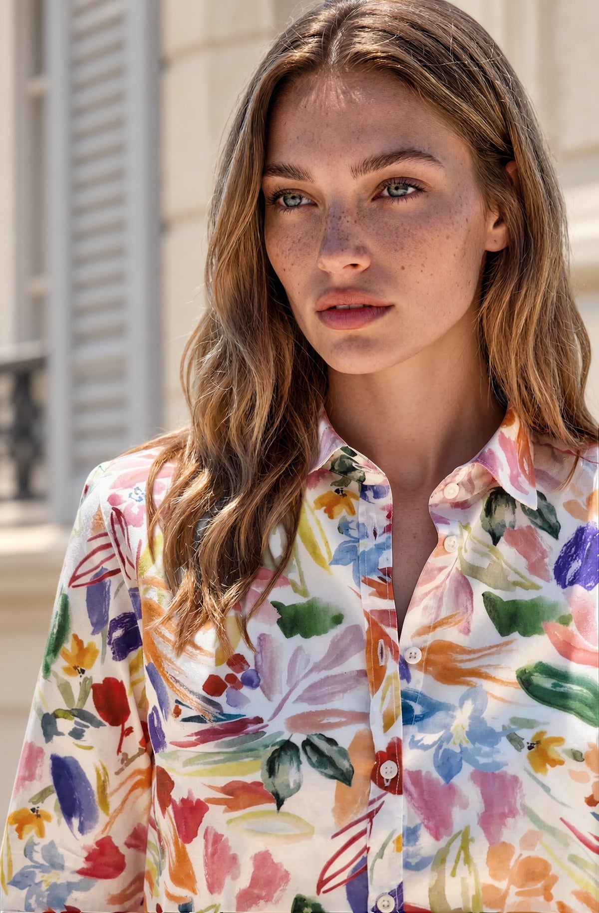 Chemisier Canelle en popeline de coton - Peinture Multi-CHEMISIER FEMME-Curling-Paris