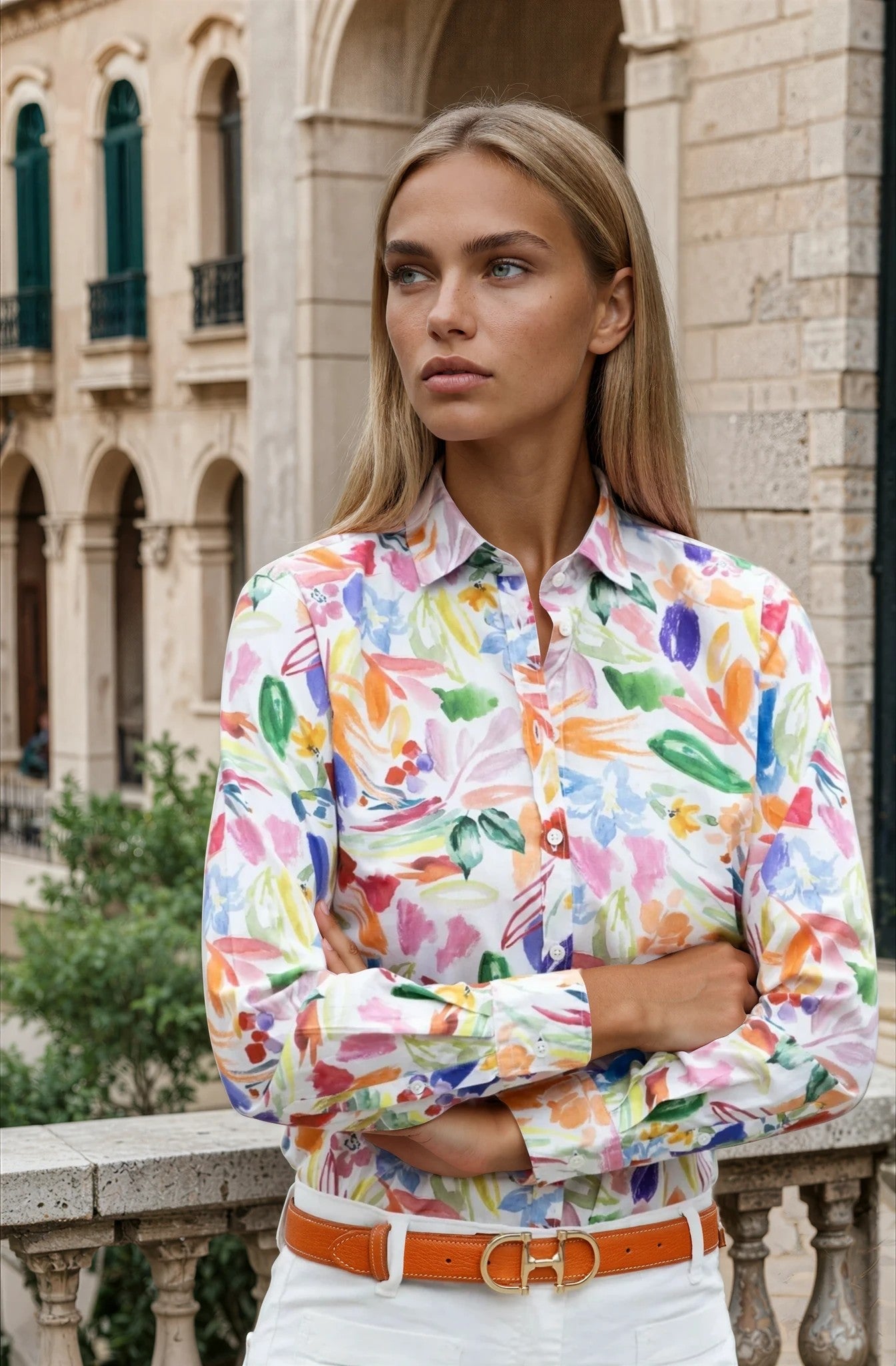 Chemisier Canelle en popeline de coton - Peinture Multi-CHEMISIER FEMME-Curling-Paris