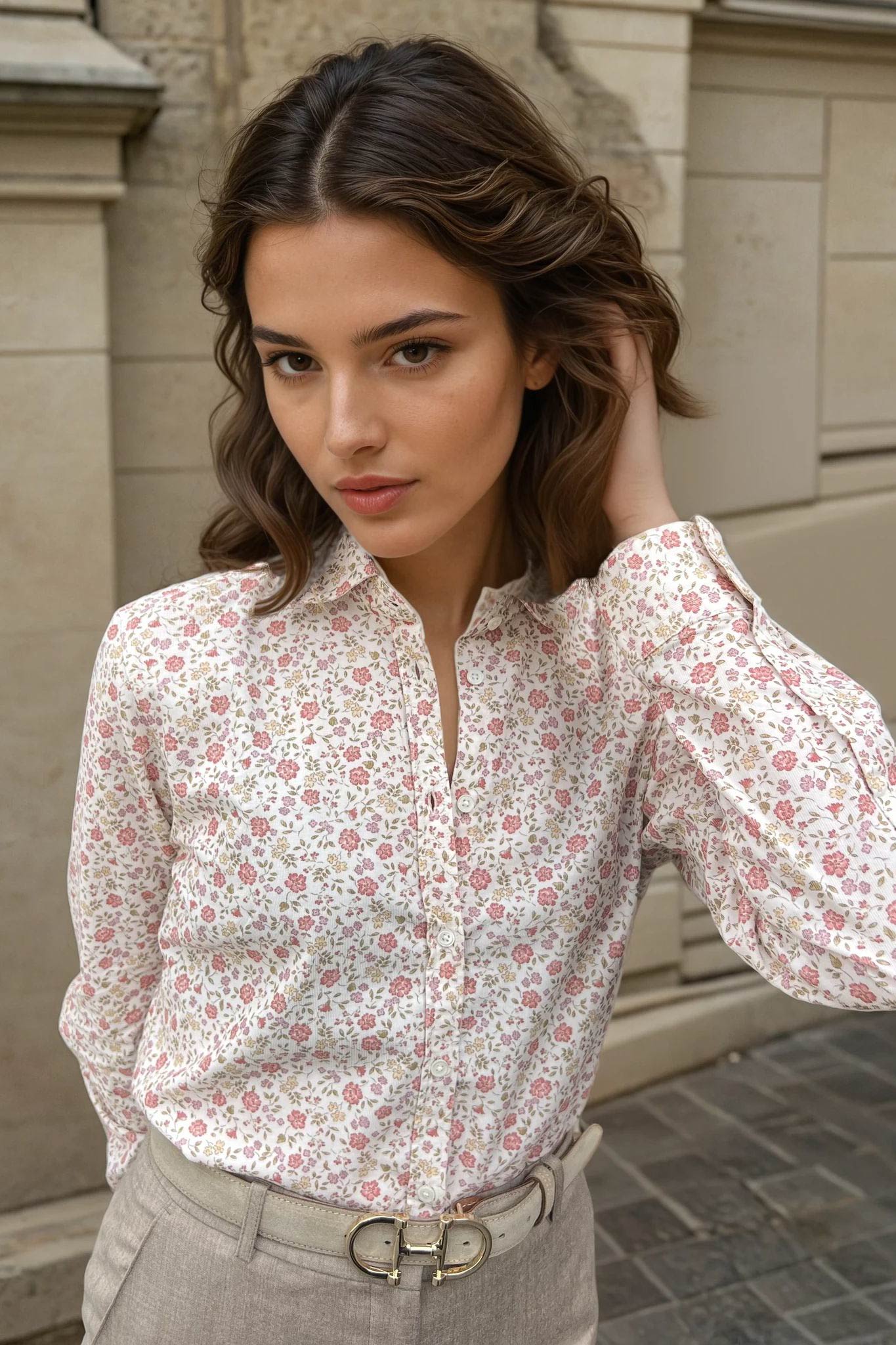 Chemisier Canelle en velours milleraies - Fleurette Ecru-CHEMISIER FEMME-Curling-Paris