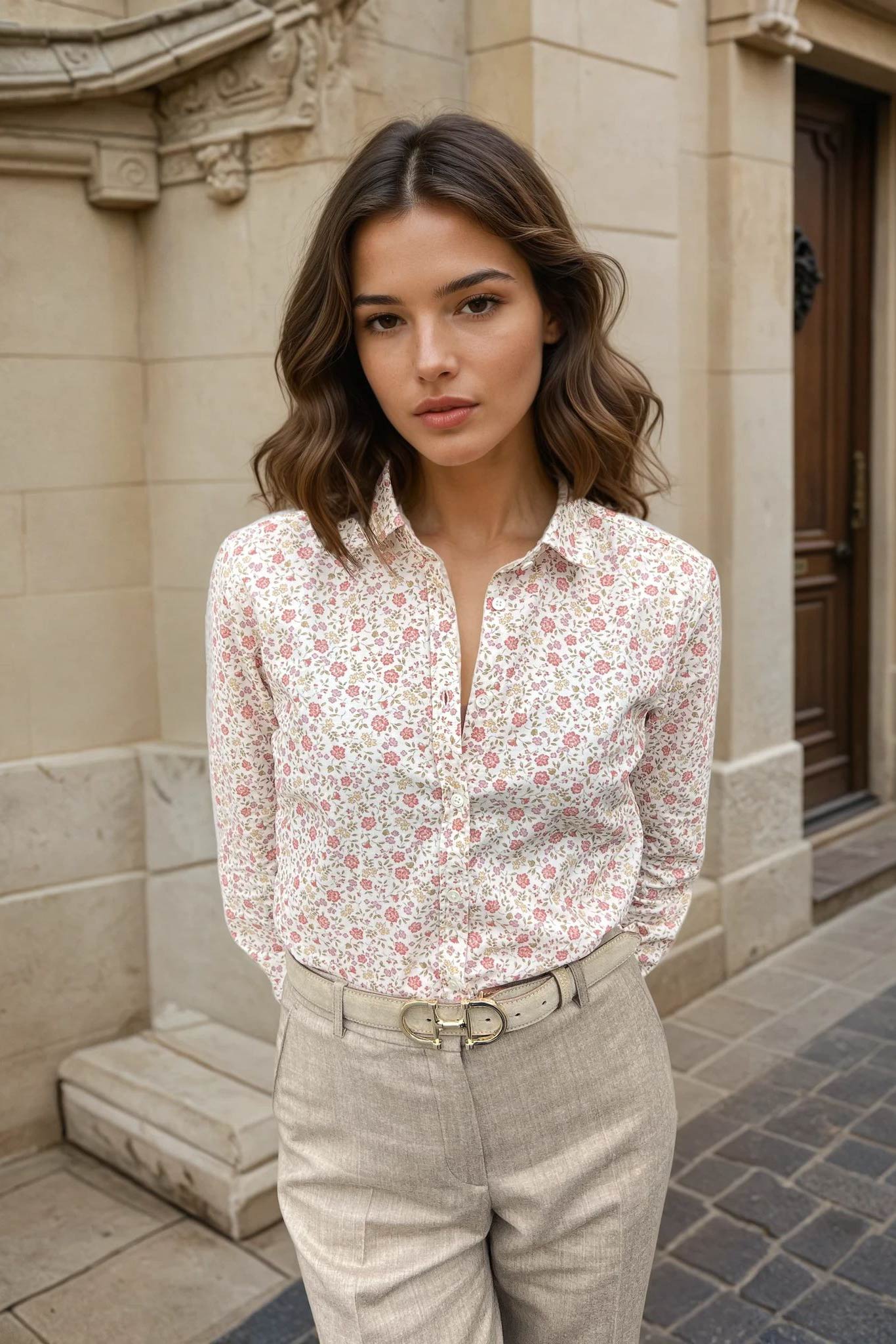 Chemisier Canelle en velours milleraies - Fleurette Ecru-CHEMISIER FEMME-Curling-Paris