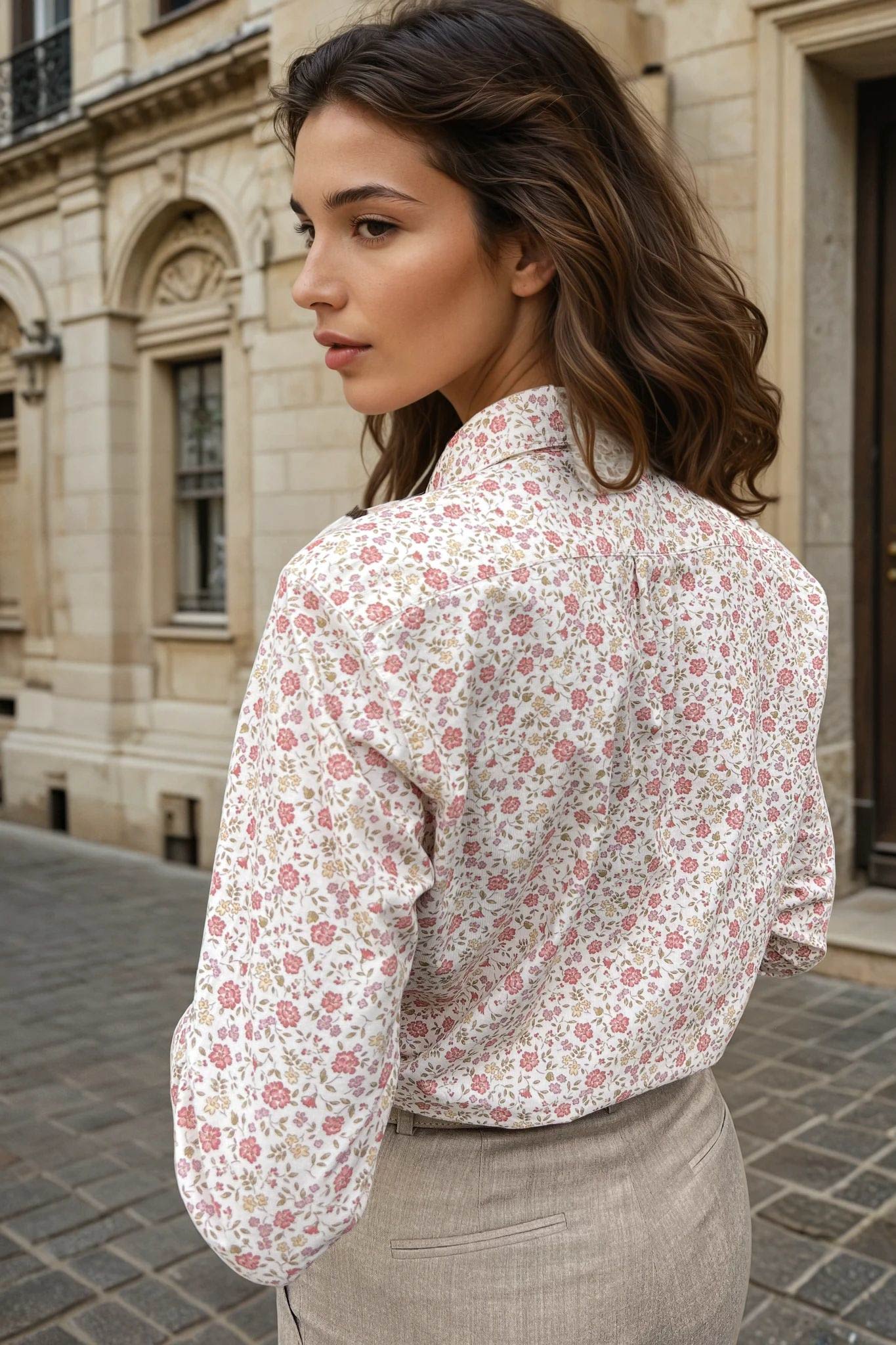 Chemisier Canelle en velours milleraies - Fleurette Ecru-CHEMISIER FEMME-Curling-Paris