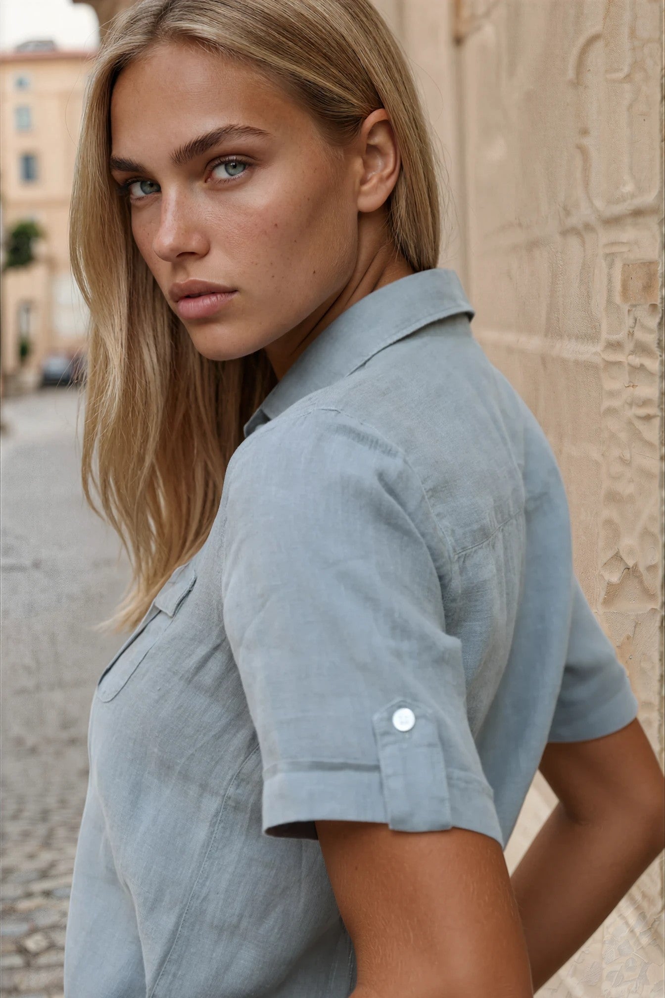 Chemisier Charlotte 100% lin - Kaki clair-CHEMISIER FEMME-Curling-Paris