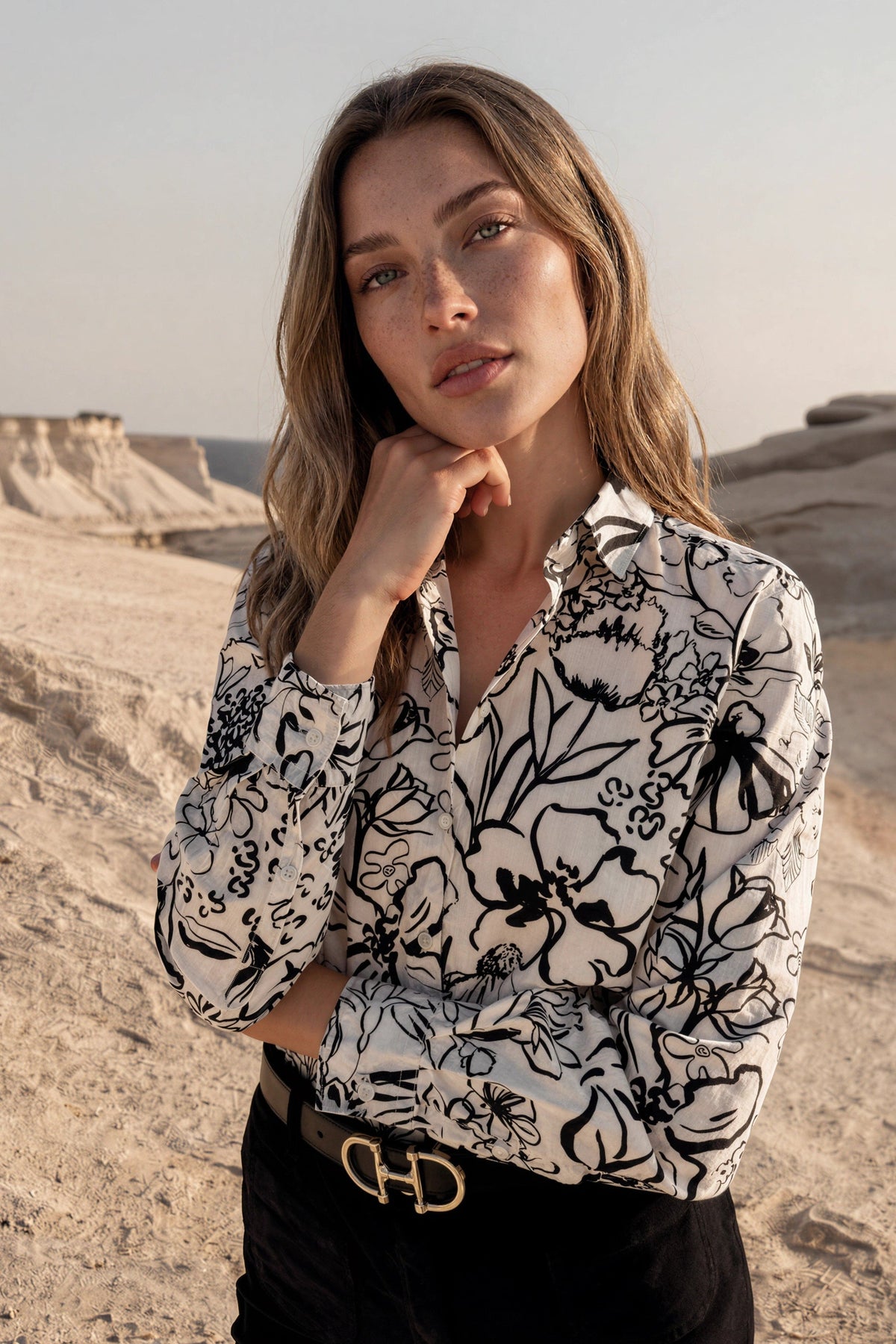 Chemisier Clémence en coton Liberty of London - Ecru et noir-CHEMISIER FEMME-Curling-Paris