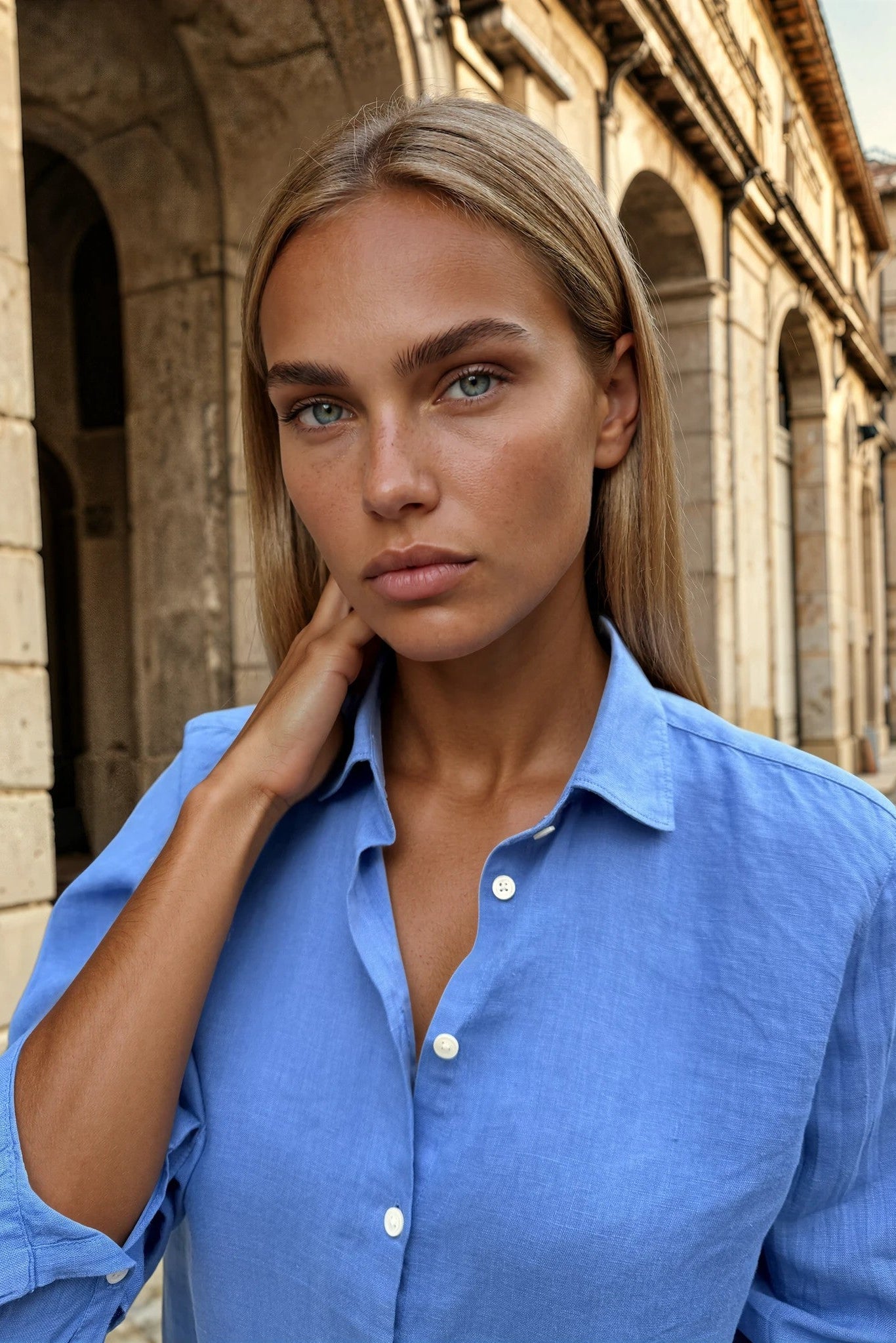 Chemisier Clemence en lin - Bleu azur-CHEMISIER FEMME-Curling-Paris