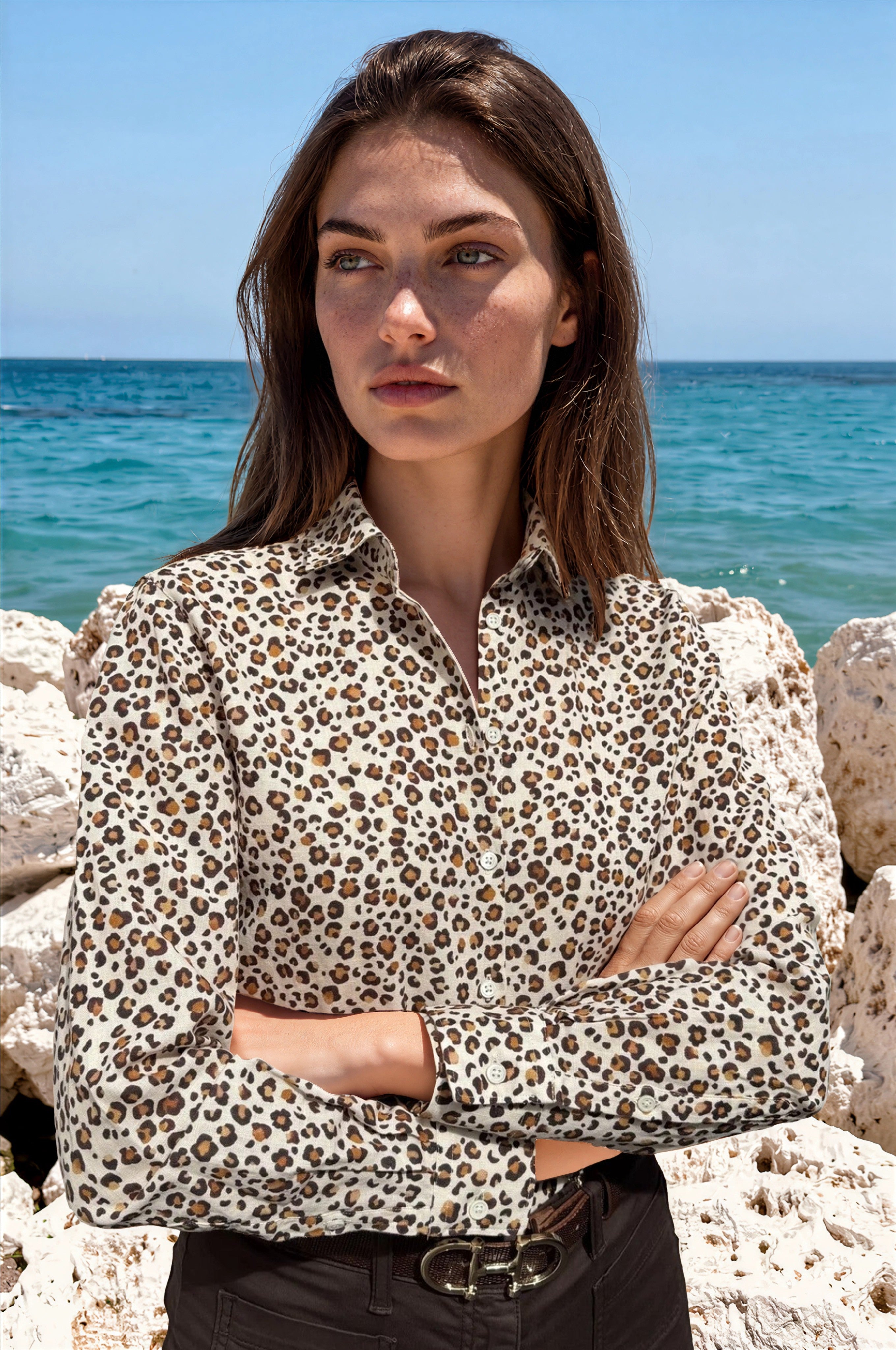 Chemisier Clémence en lin et coton - Leopard-CHEMISIER FEMME-Curling-Paris