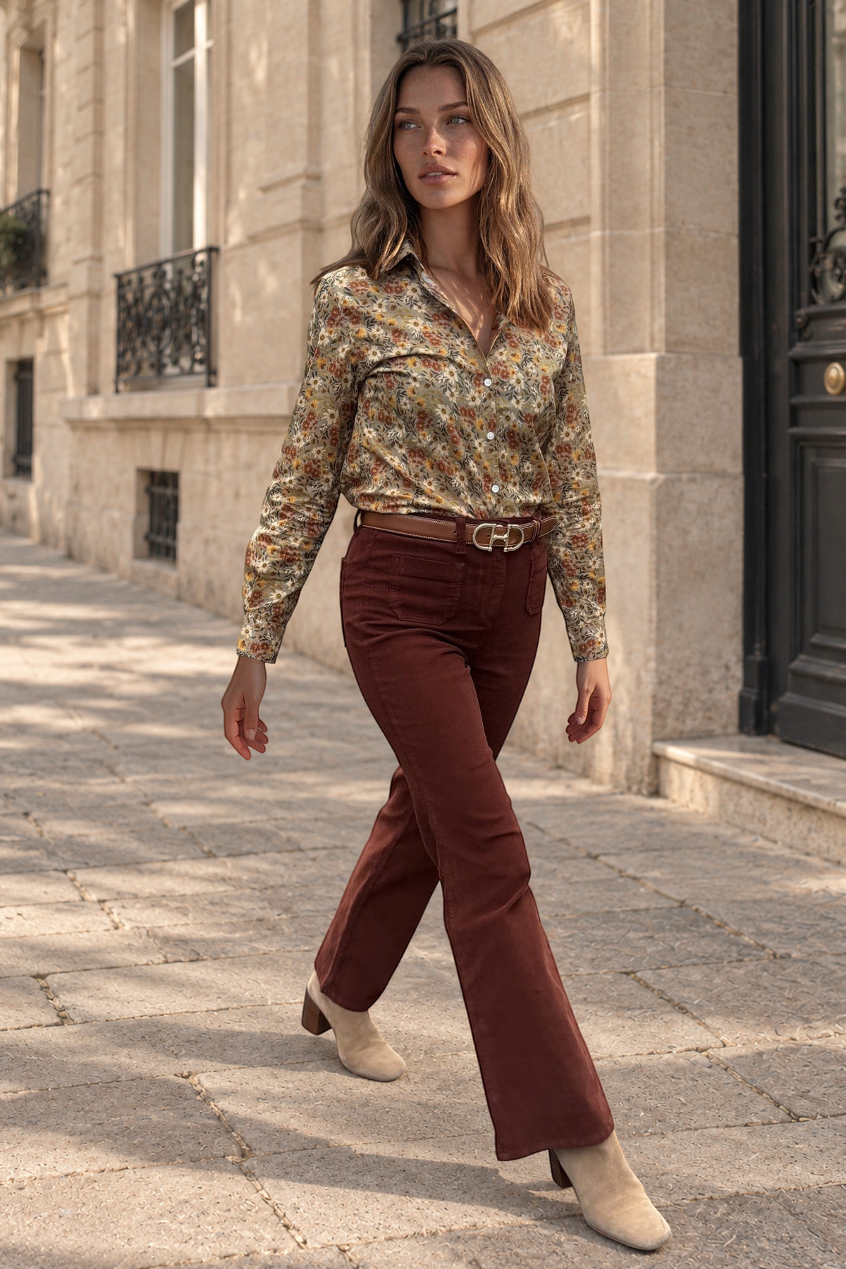 Chemisier Clemence imprimé fleurs - Sauge-CHEMISIER FEMME-Curling-Paris