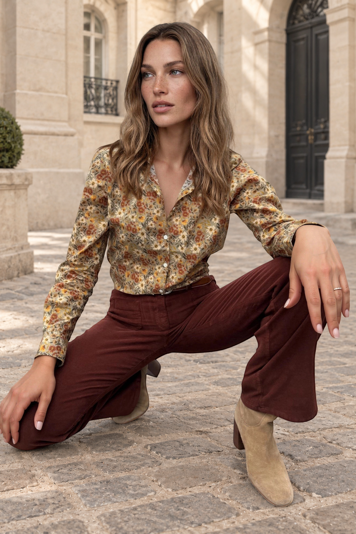 Chemisier Clemence imprimé fleurs - Sauge-CHEMISIER FEMME-Curling-Paris