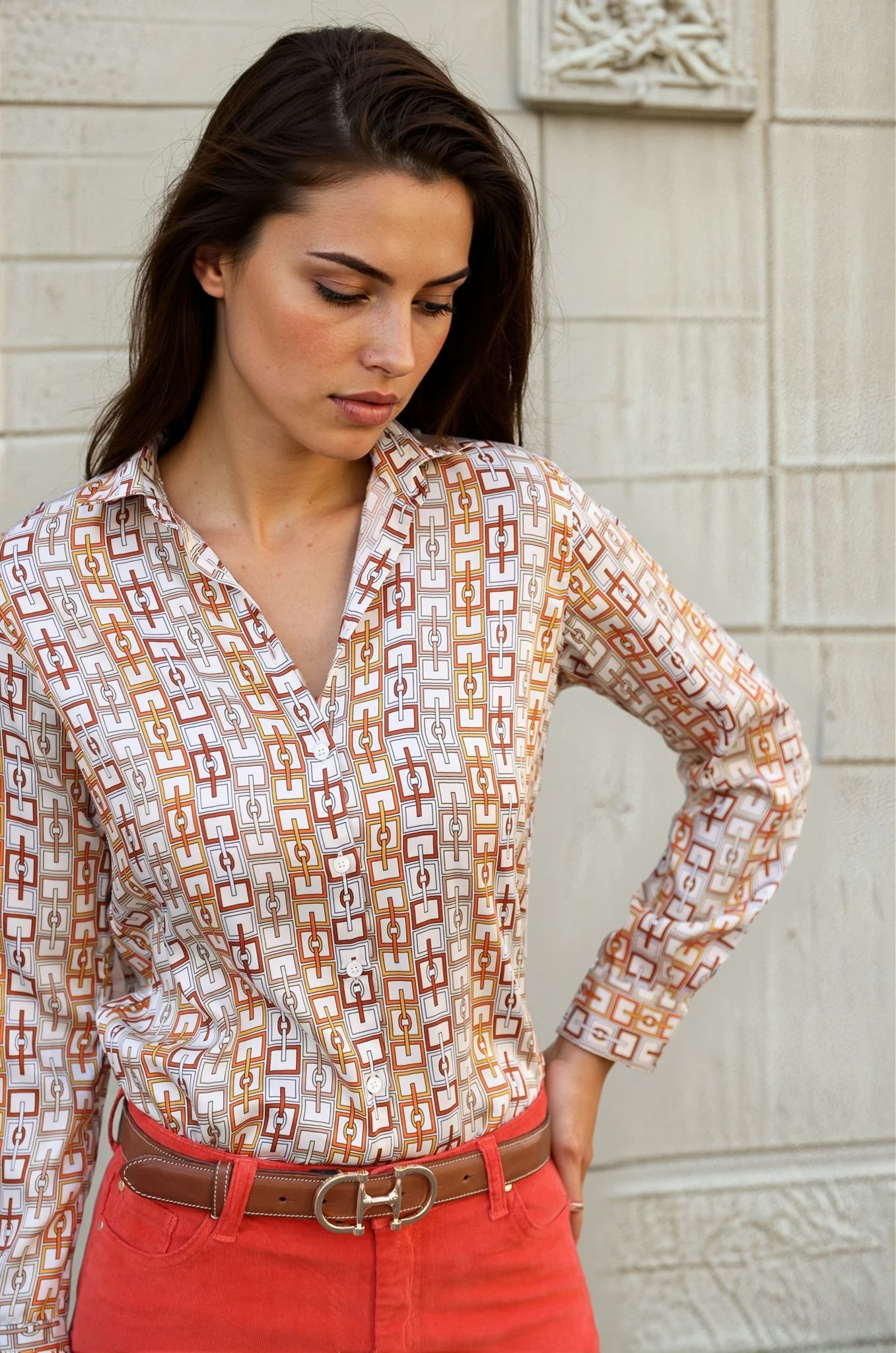 Chemisier Clémence imprimé soyeux – Chaîne Orange-CHEMISIER FEMME-Curling-Paris