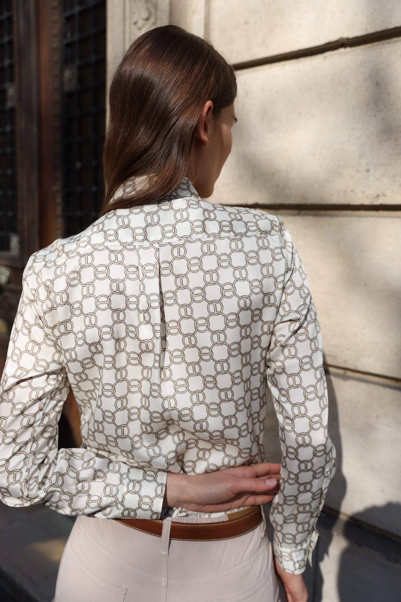 Chemisier Clémence imprimé soyeux - Chaine beige-CHEMISIER FEMME-Curling-Paris