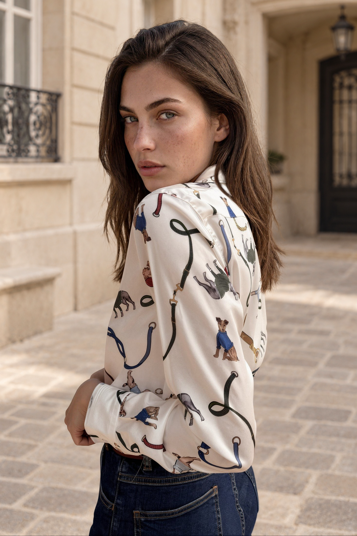 Chemisier Clemence imprimé soyeux - Ecru-CHEMISIER FEMME-Curling-Paris